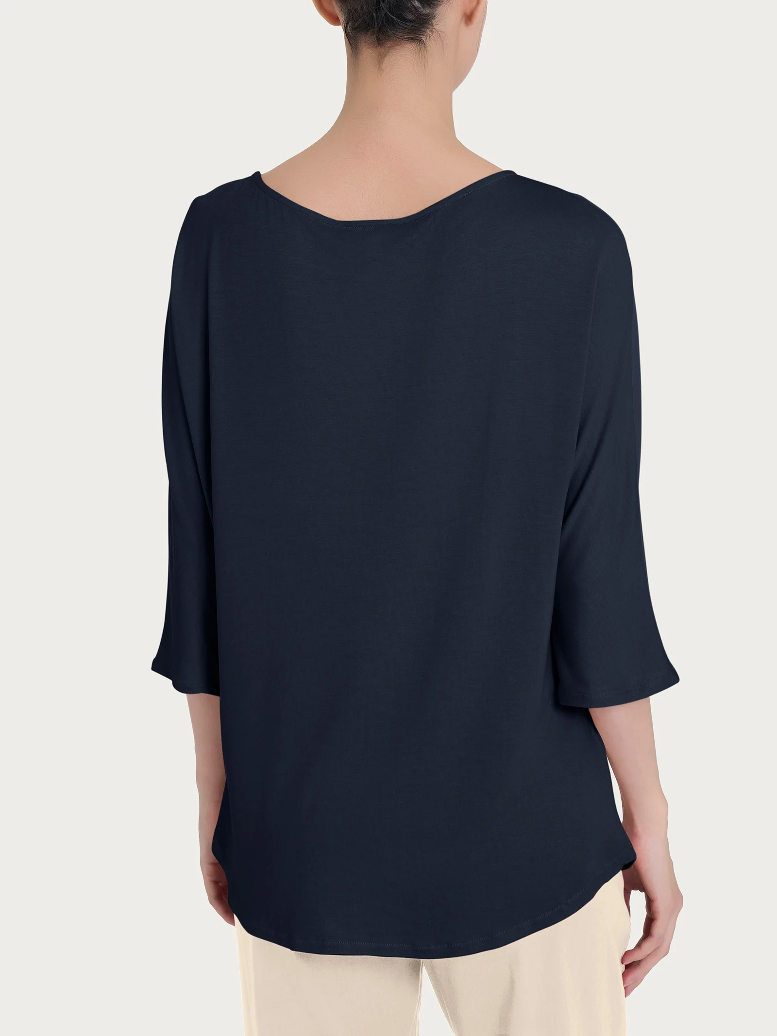 Maglietta con manica 3/4 kimono in Misto Viscosa - Bleu - Image 4