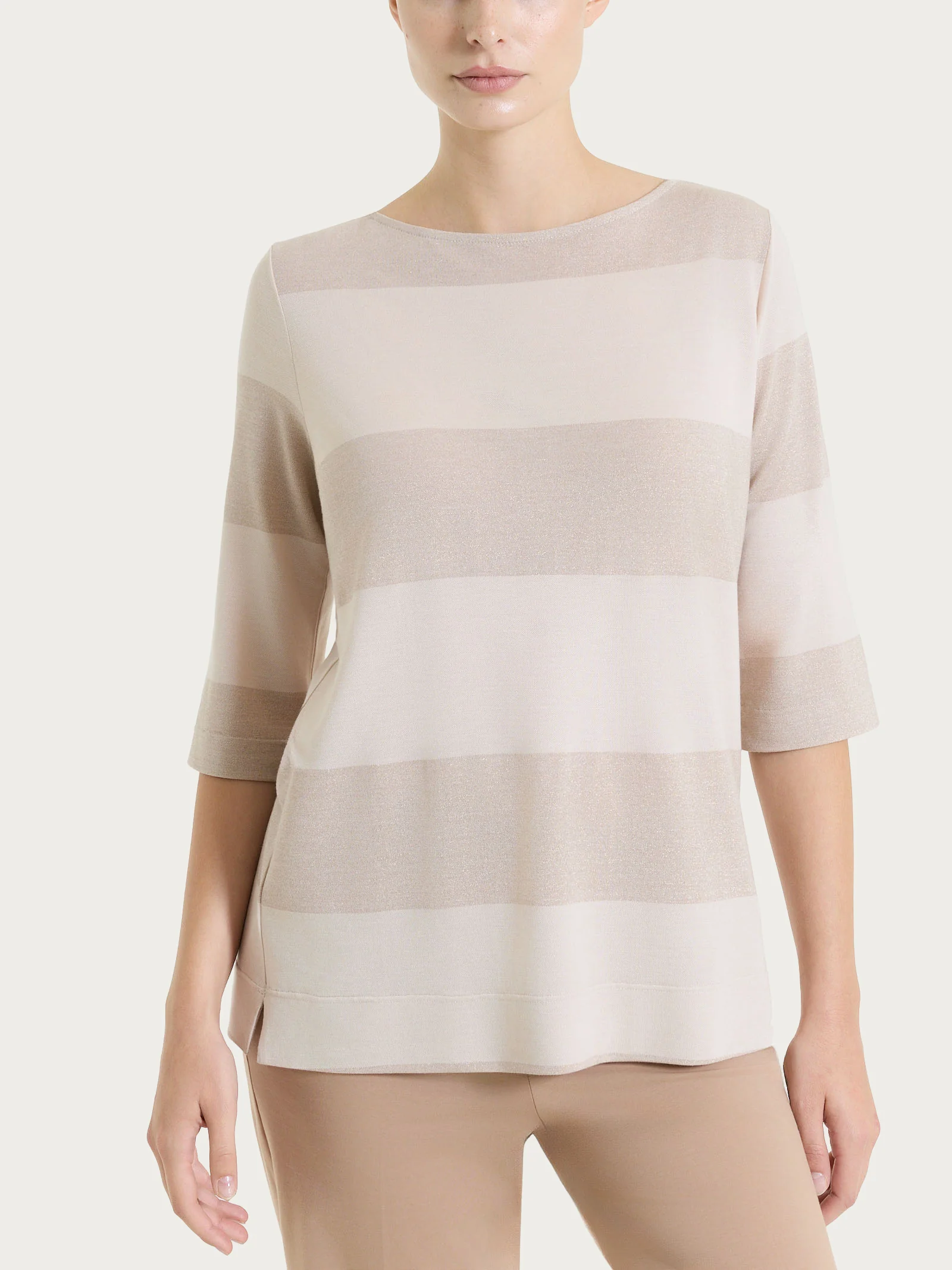 Maglietta con scollo a barchetta e macro righe in Summer Light e Lurex - Fant. Almond Peach