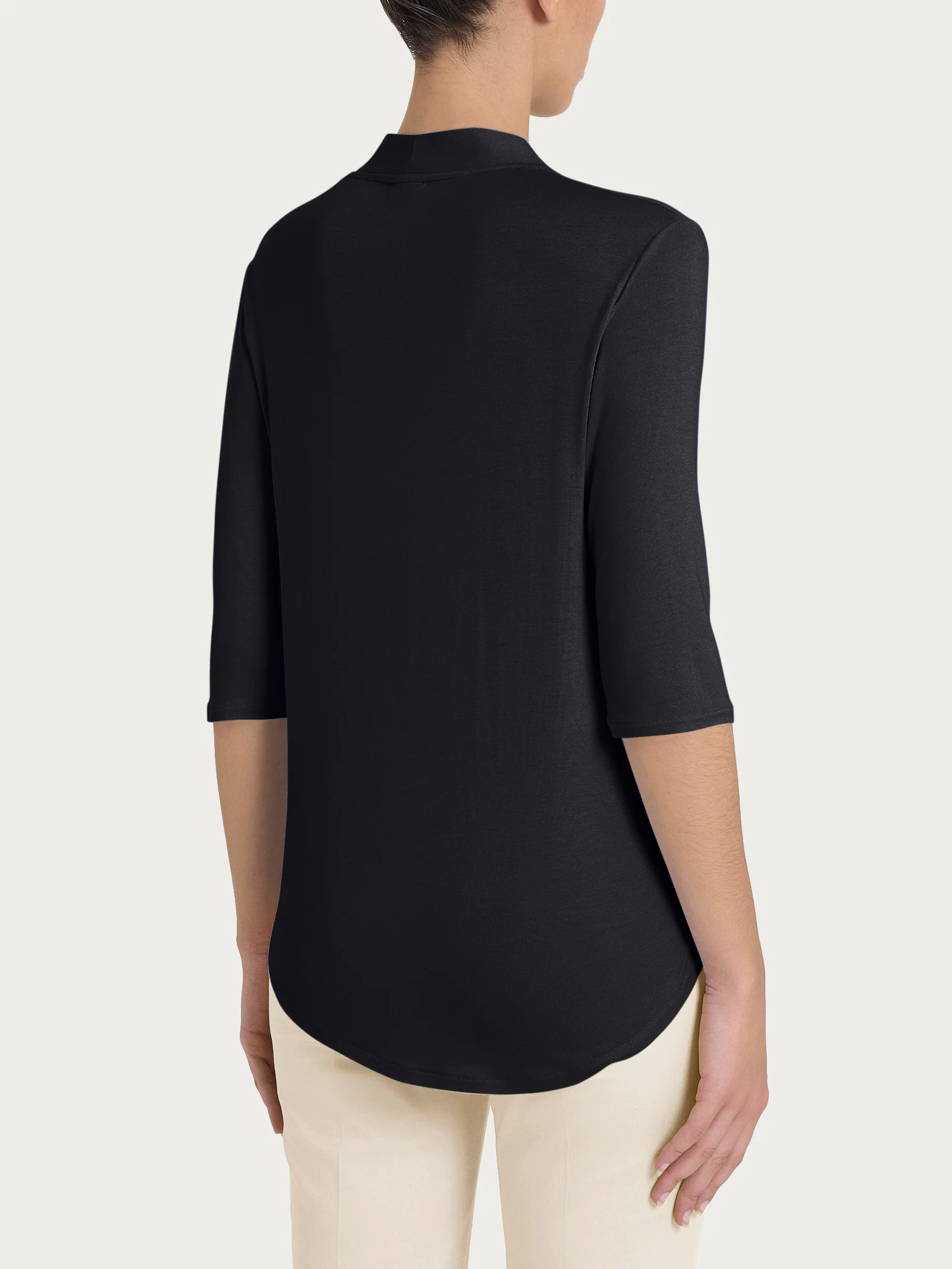 Maglietta con scollo a V in Viscosa Summer - Nero - Image 2