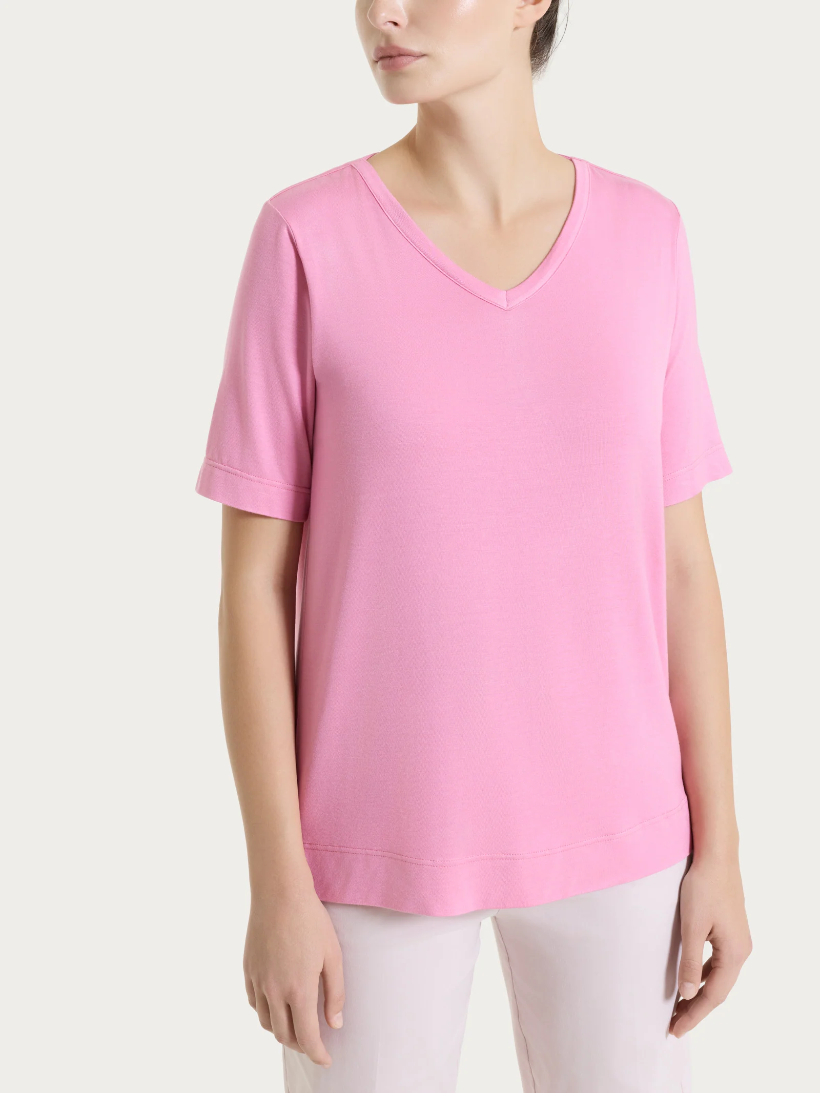 Maglietta con scollo a V in Viscosa Summer - Cashmere Rose