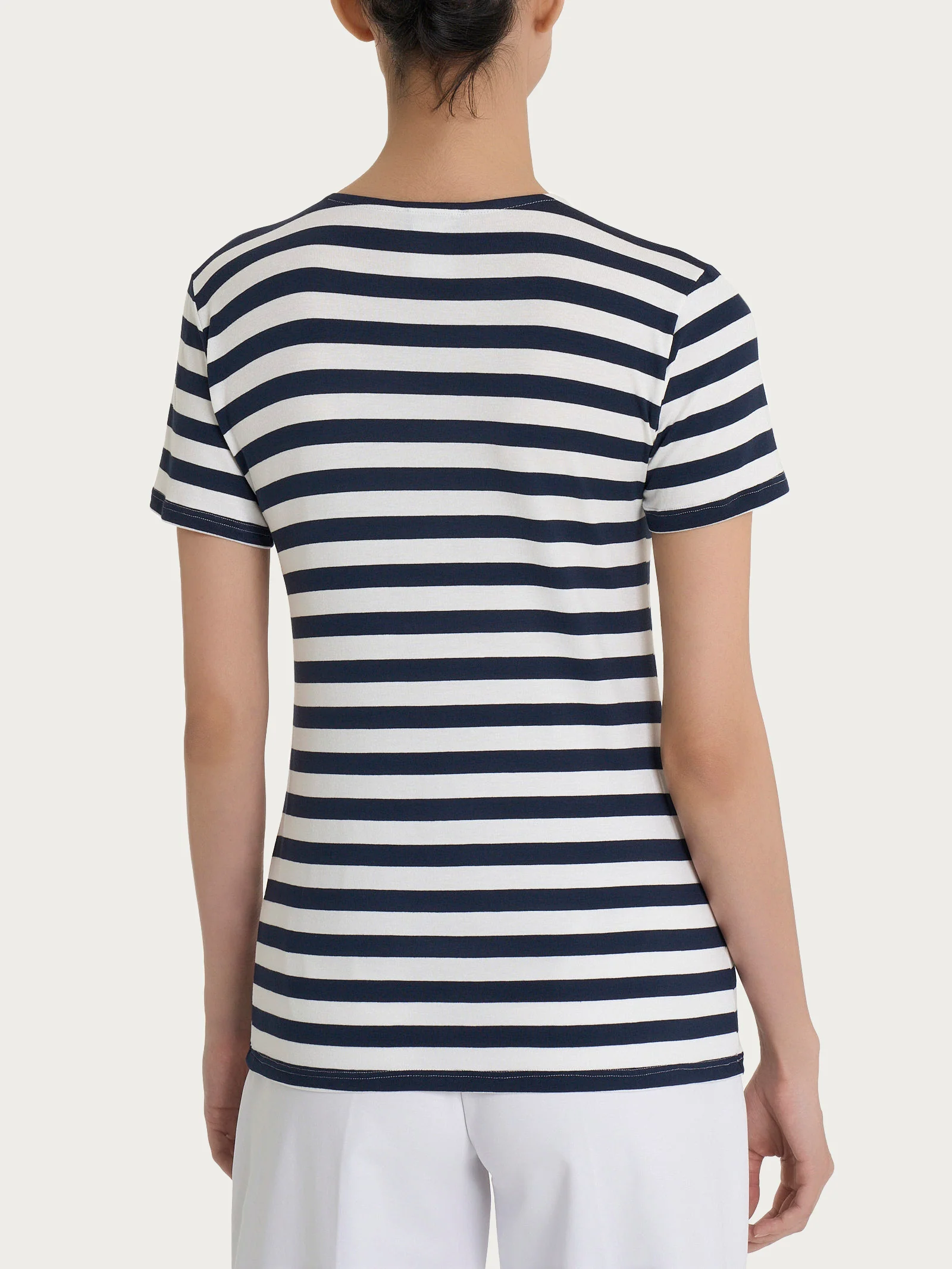 Maglietta con stripes e maniche corte in Viscosa Summer - Fant. Bleu Riga Pari - Image 2