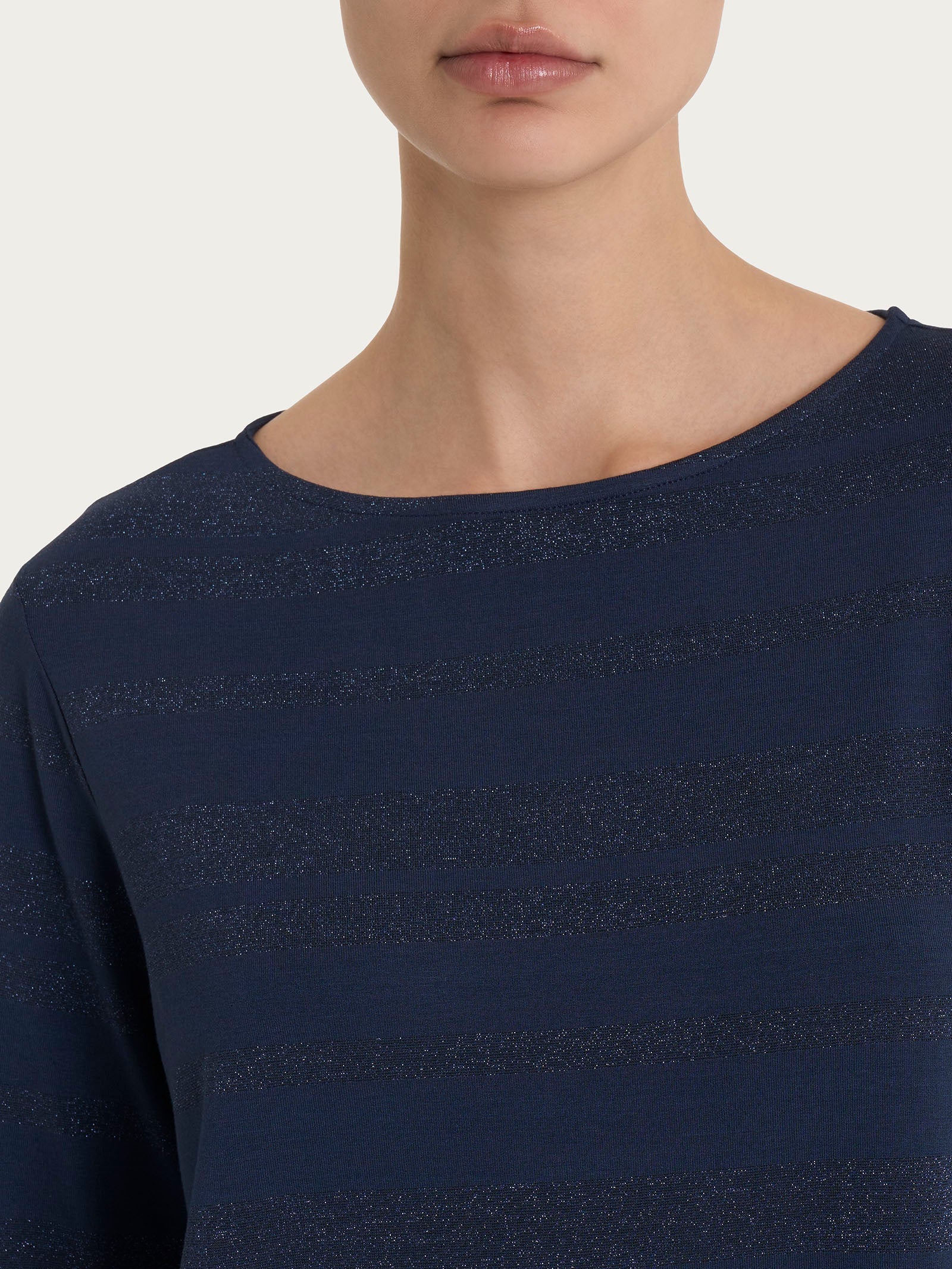 Maglietta con stripes in Viscosa Summer e Lurex - Bleu - Image 3