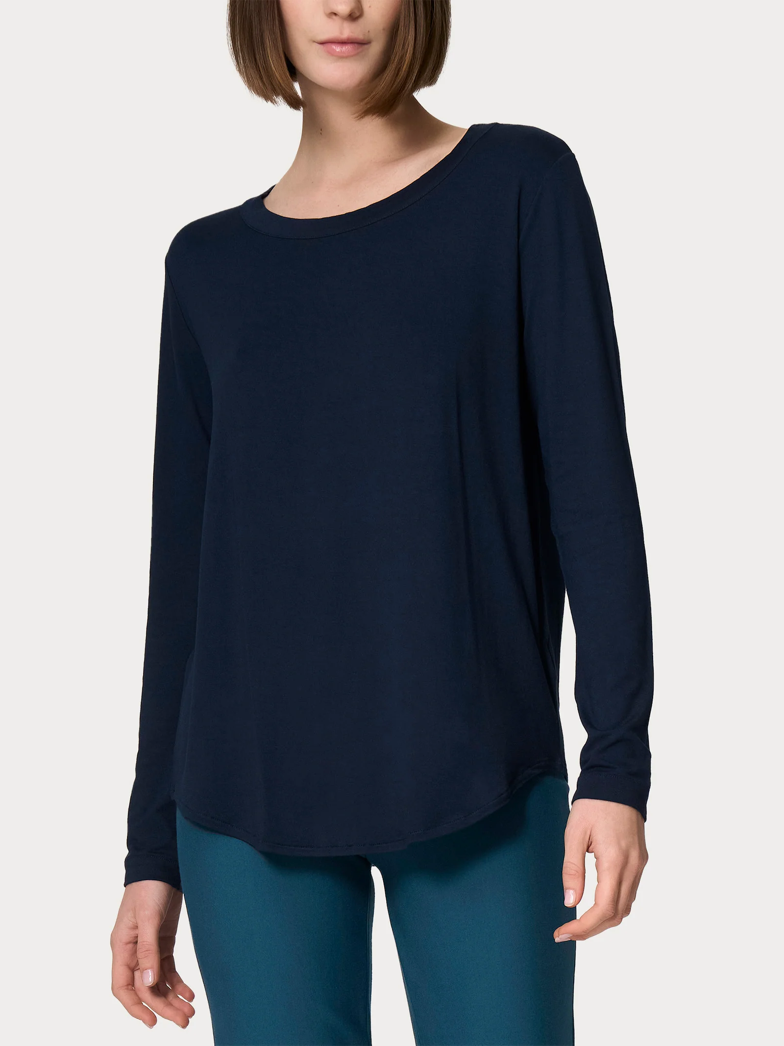 Maglietta girocollo con manica lunga in Eco Viscosa - Bleu