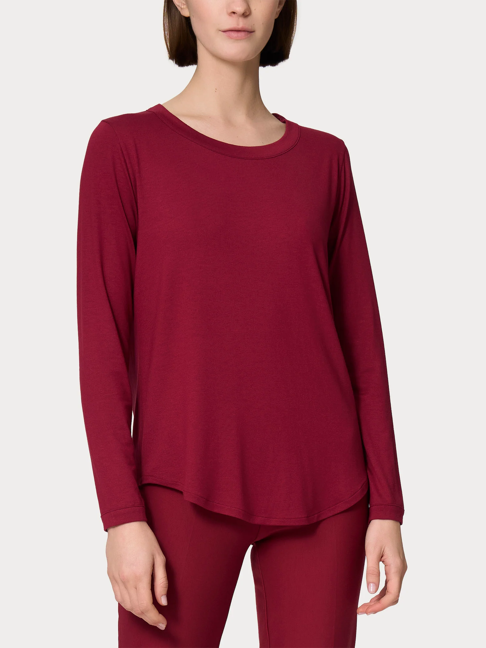 Maglietta girocollo con manica lunga in Eco Viscosa - Tibetan Red