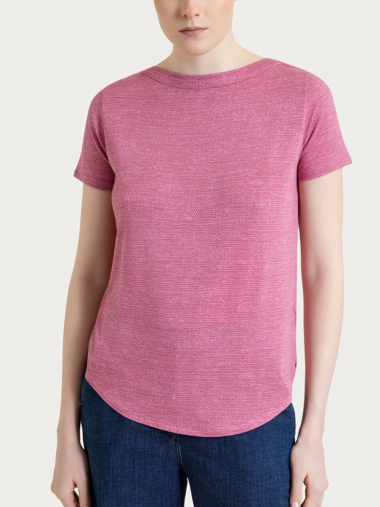 Maglietta girocollo con stampa in jersey di viscosa crêpe - Fant. Cashmere Rose