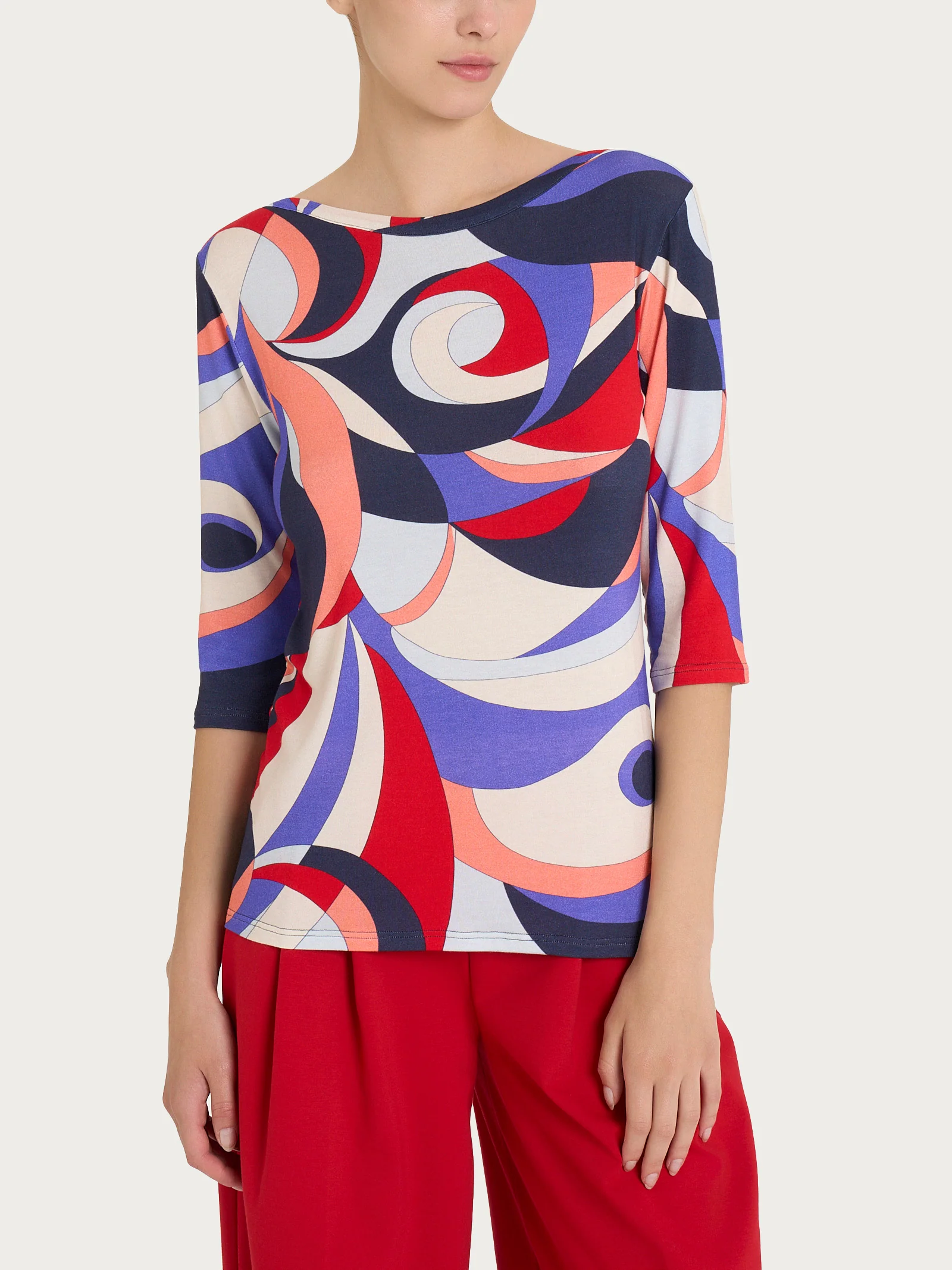 Maglietta girocollo con waves pattern in Viscosa Summer - Fant.Blu