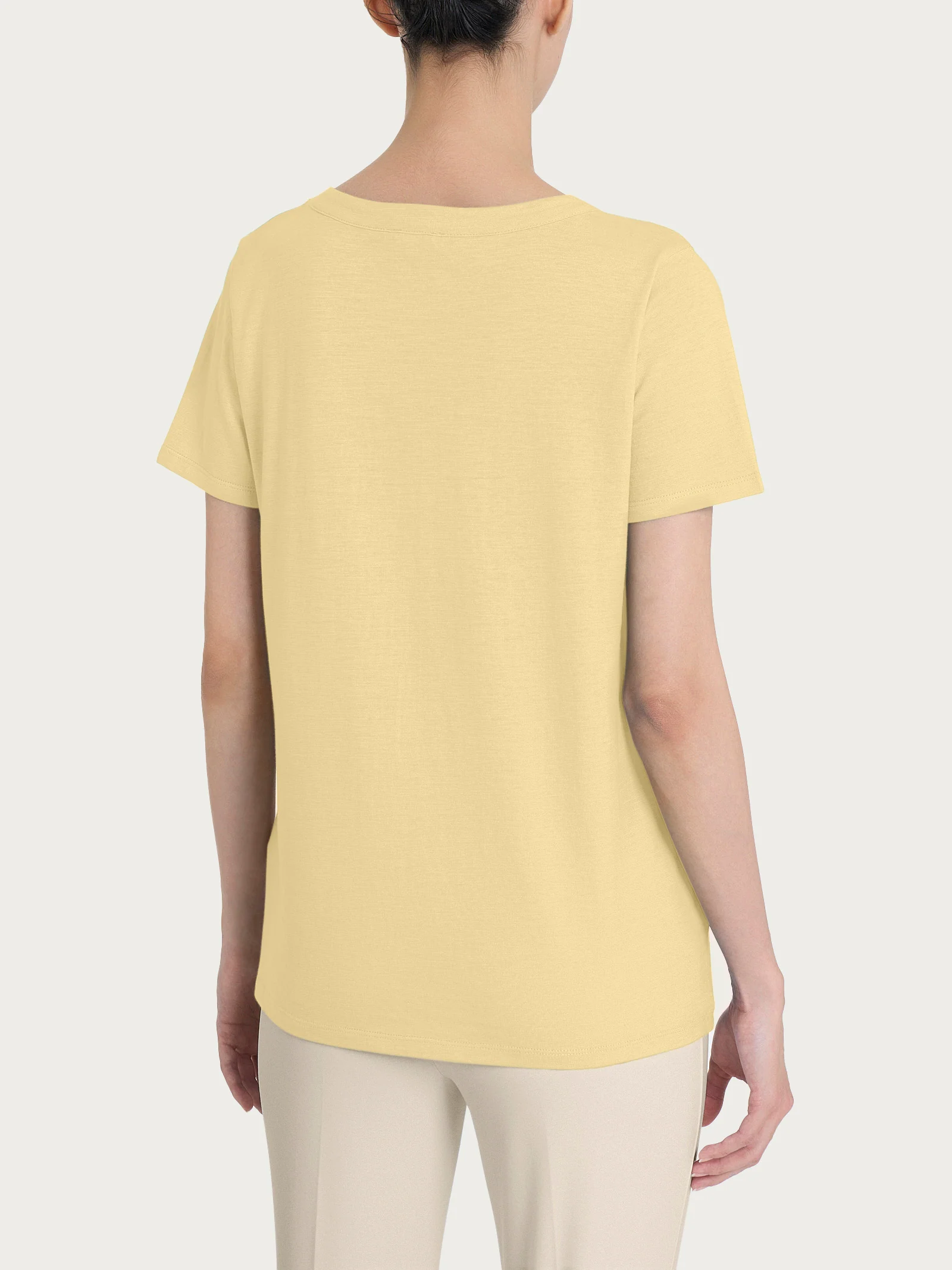 Maglietta girocollo in slub jersey di cotone - Pale Banana - Image 2