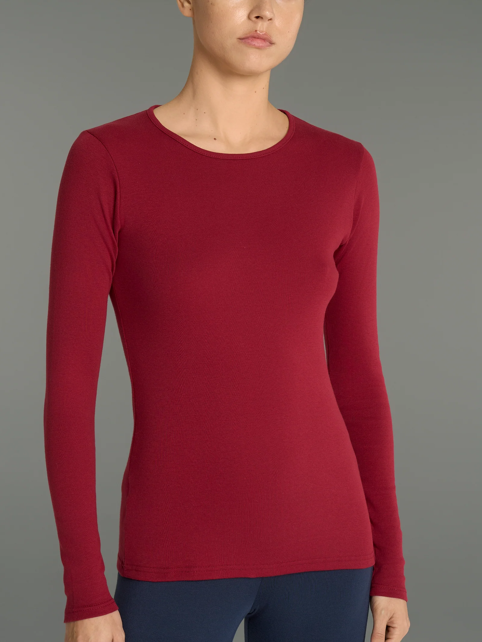 Maglietta girocollo in Thermo Cotton - Granata