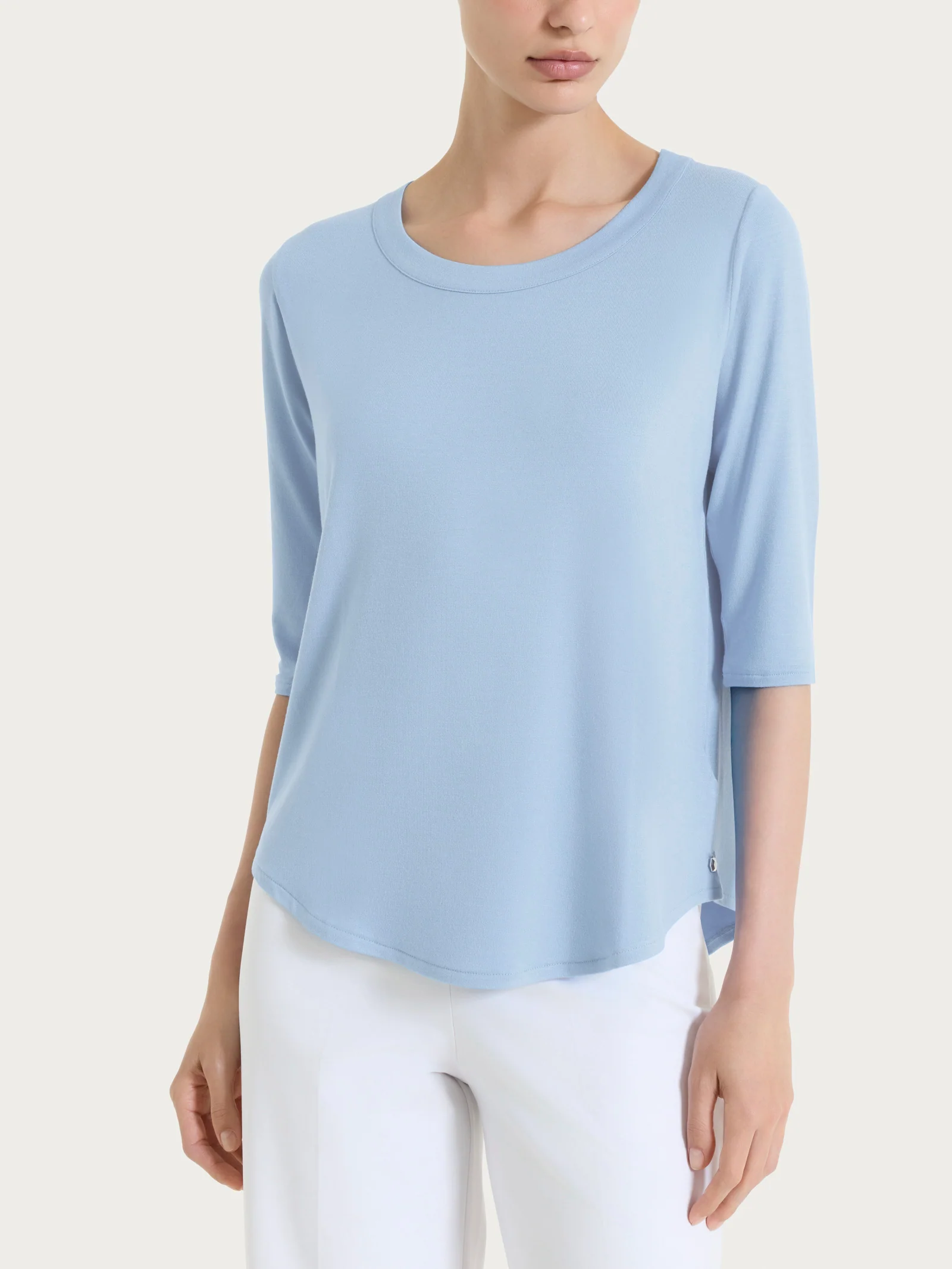 Maglietta girocollo in Viscosa Summer - Dusty Blue