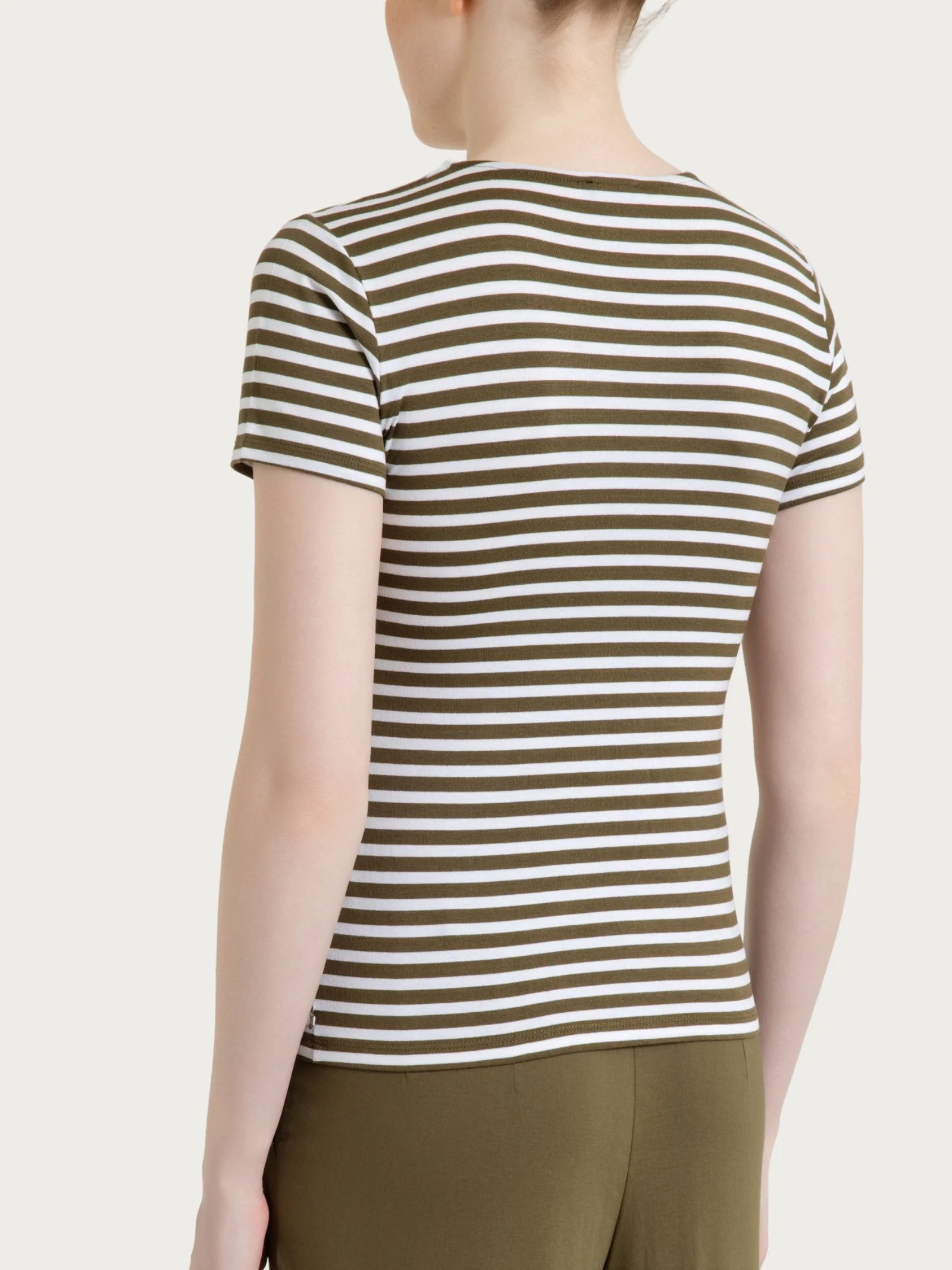 Maglietta skinny a righe in Viscosa Summer - Fant. Dark Olive riga pari - Image 2
