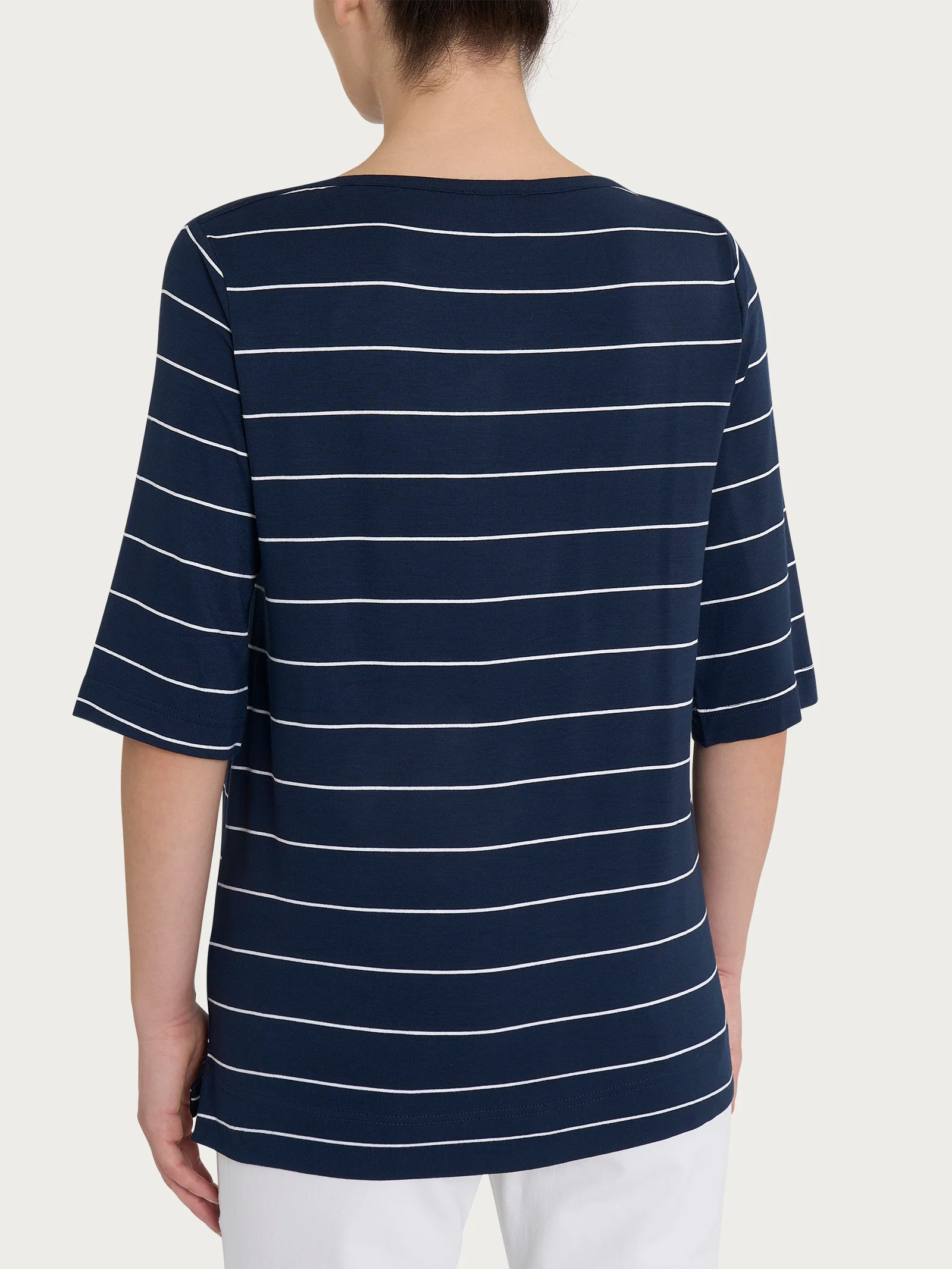 Maglietta soft con stripes spaziate in Viscosa Summer - Fant. Bleu Riga Spaziata - Image 2