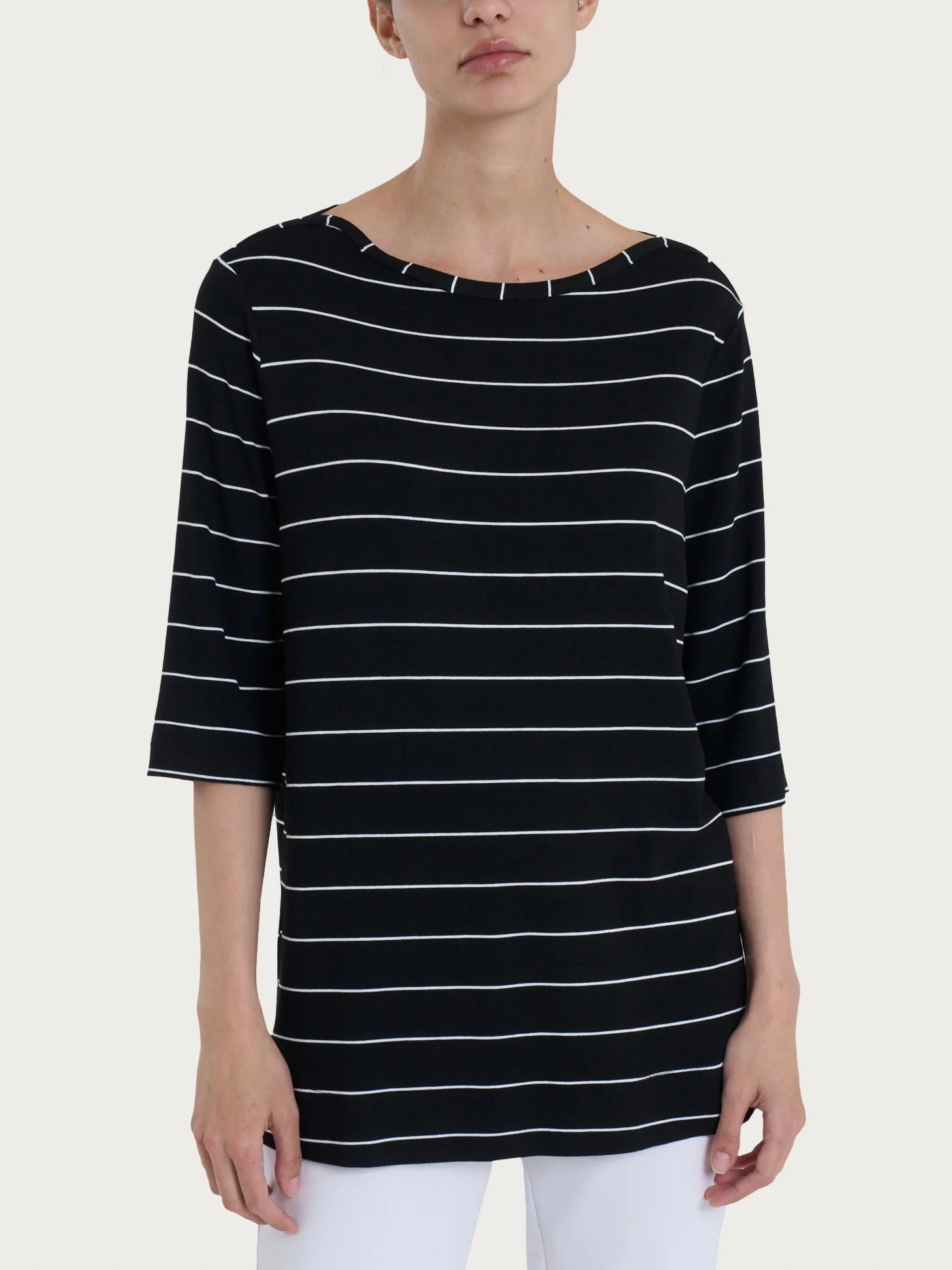 Maglietta soft con stripes spaziate in Viscosa Summer - Fant. Nero Riga Spaziata