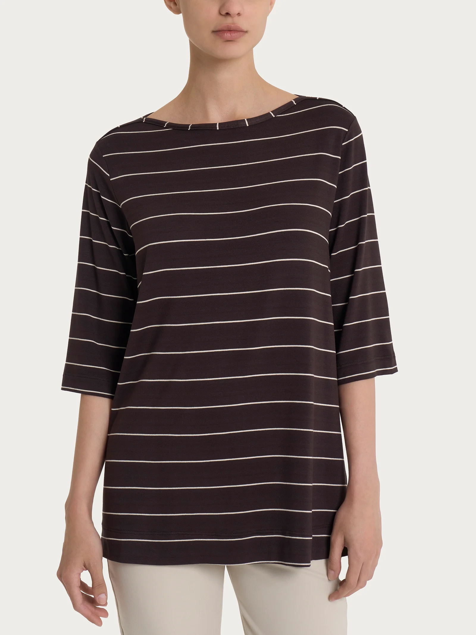 Maglietta soft con stripes spaziate in Viscosa Summer  - Fant. Chocolate Torte Riga Spaziata