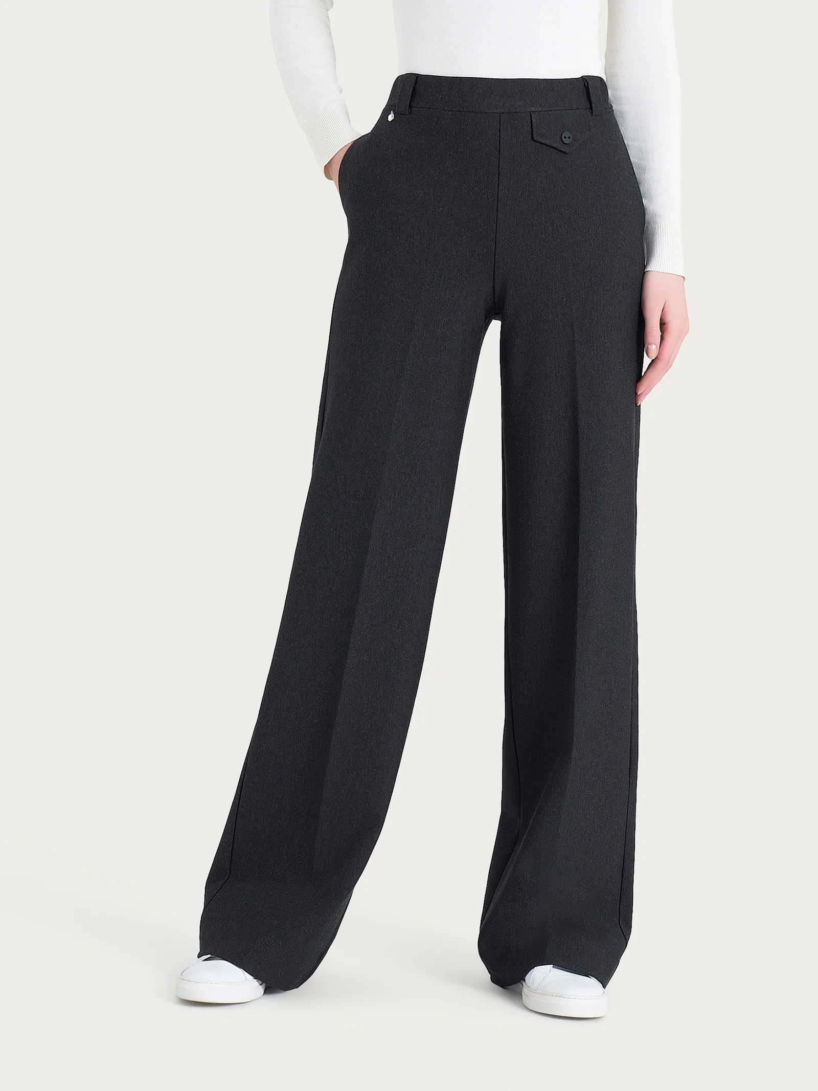 Pantalone a palazzo con taschino in Compact - Oscuro Mel.