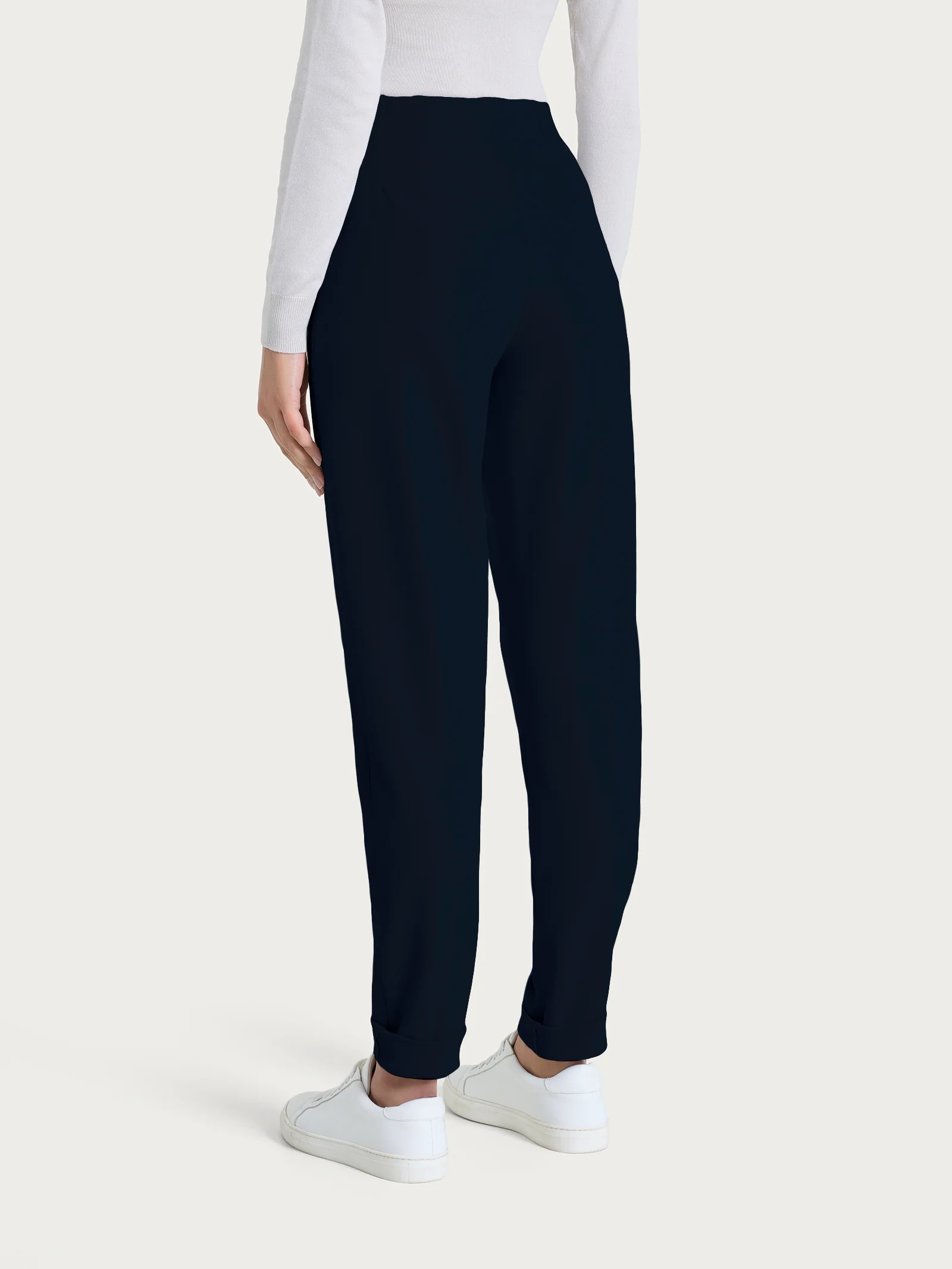 Pantalone a sigaretta con risvolto in Cashmere Compact - Bleu - Image 4