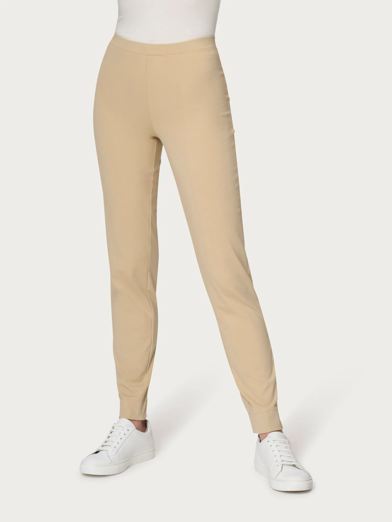 Pantalone a sigaretta con spacchetti in Compact Light - Irish Cream