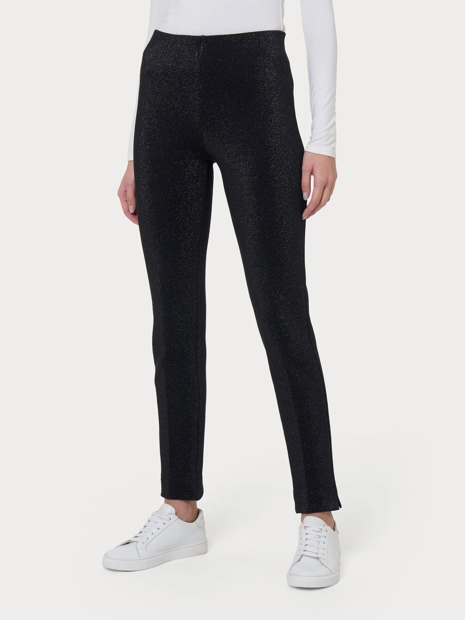 Pantalone a sigaretta con spacchetti in tessuto Eco Jacquard - Fant.Nero