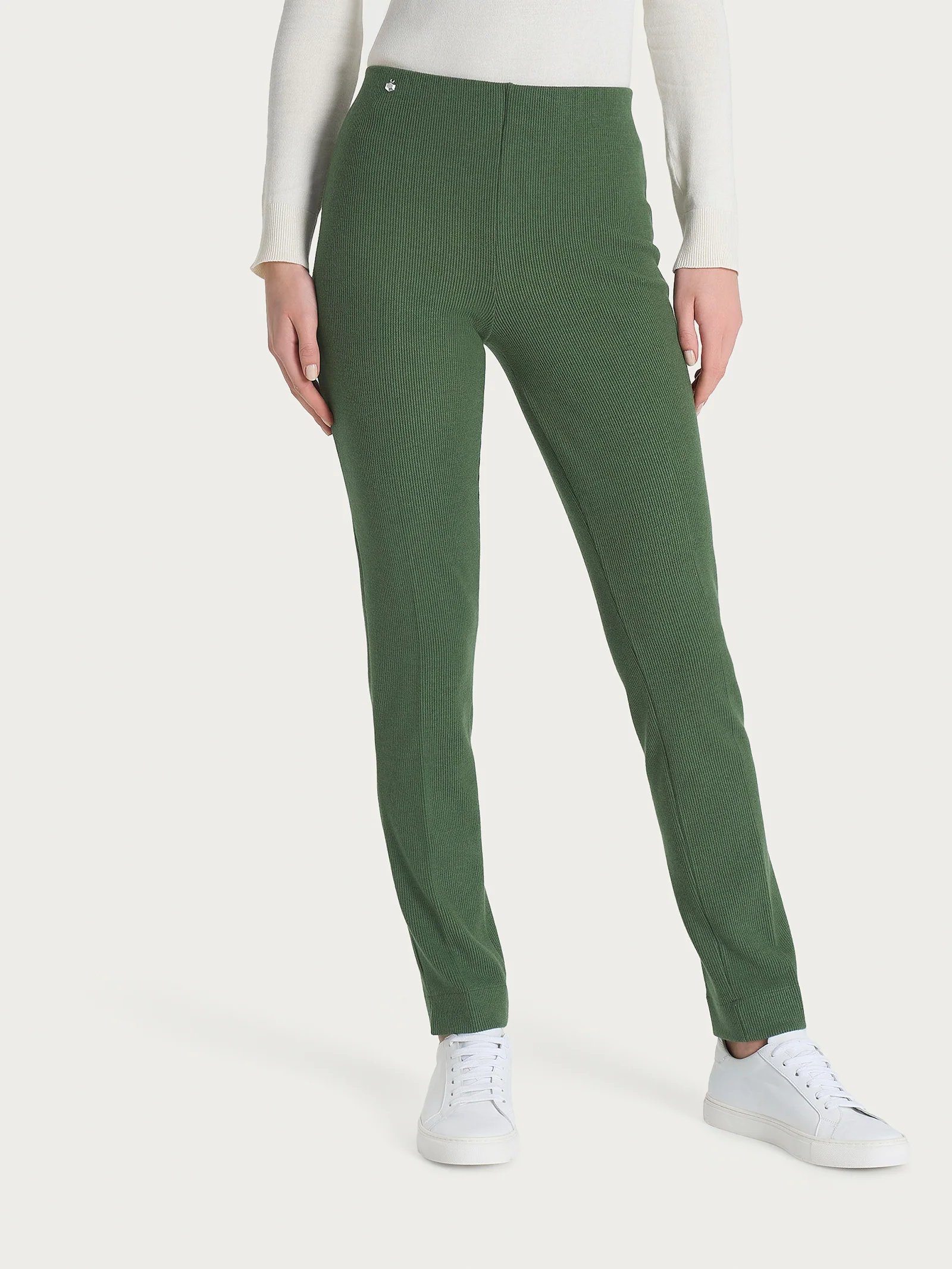 Pantalone a sigaretta con spacchetti in Velvet - Bronze Green