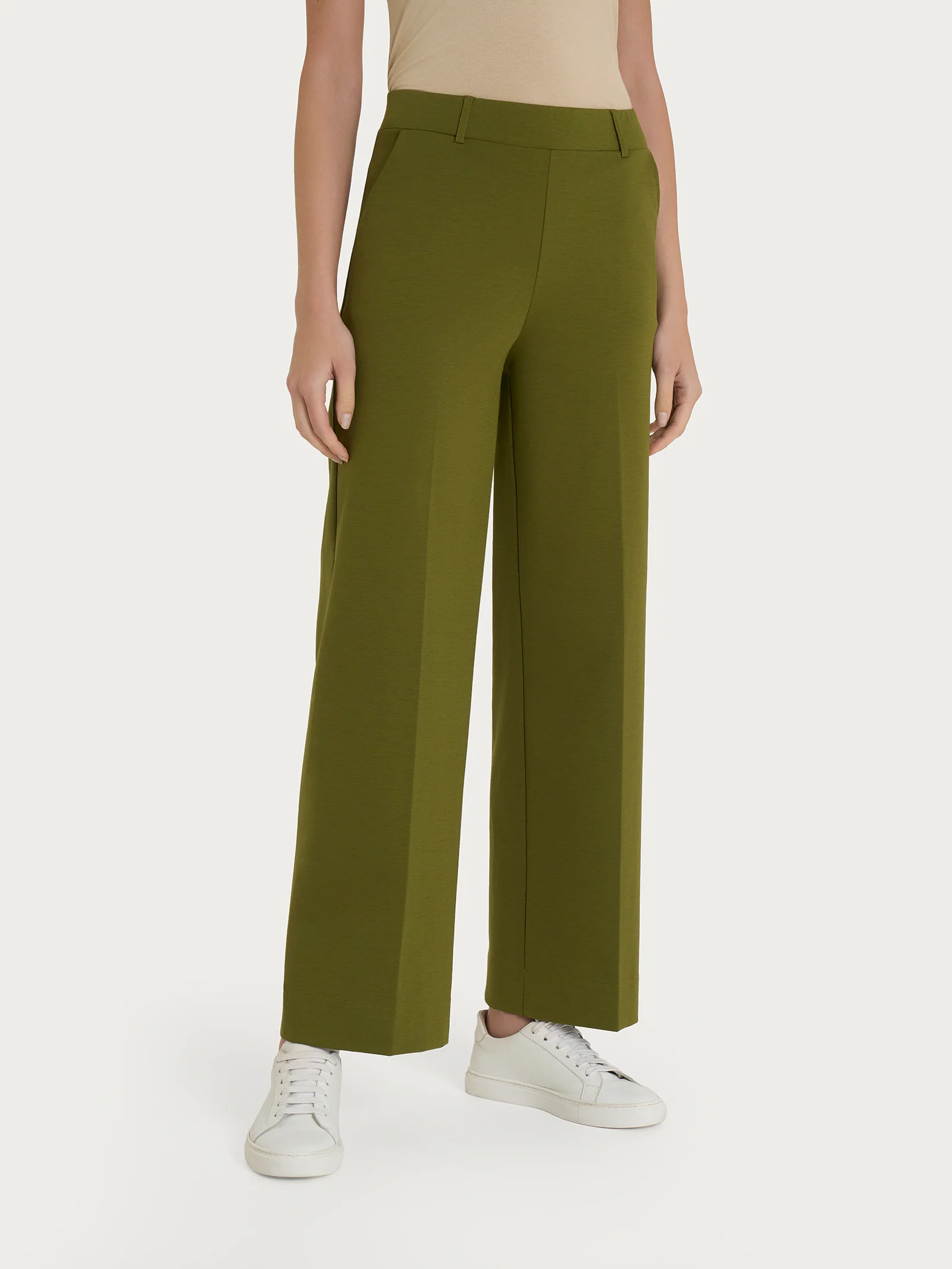 Pantalone ampio alla caviglia con tasche in Compact Light - Sphagnum