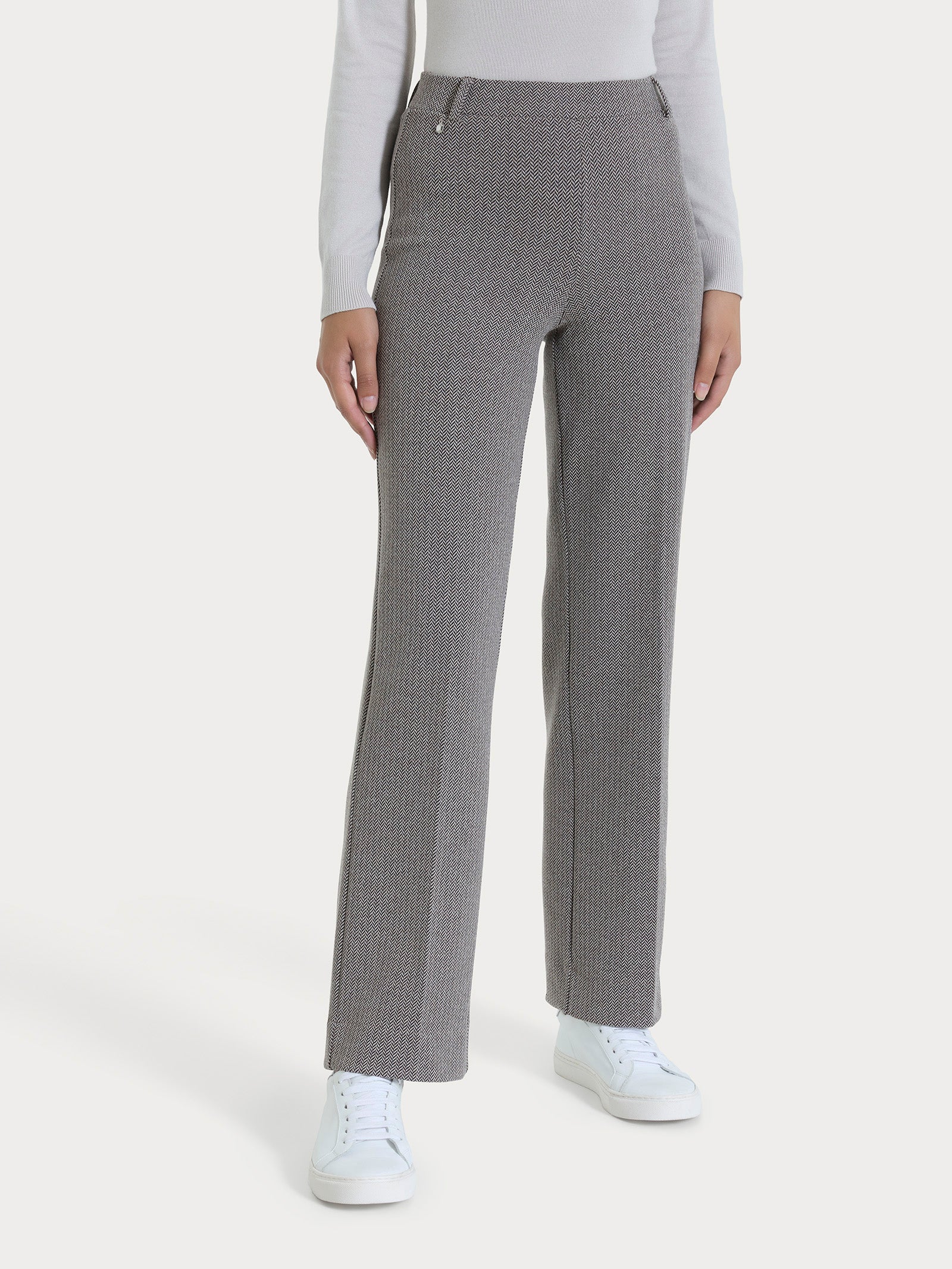 Pantalone ampio con fantasia a spina di pesce in Eco Jacquard - Fant. Chocolate Torte Mel.