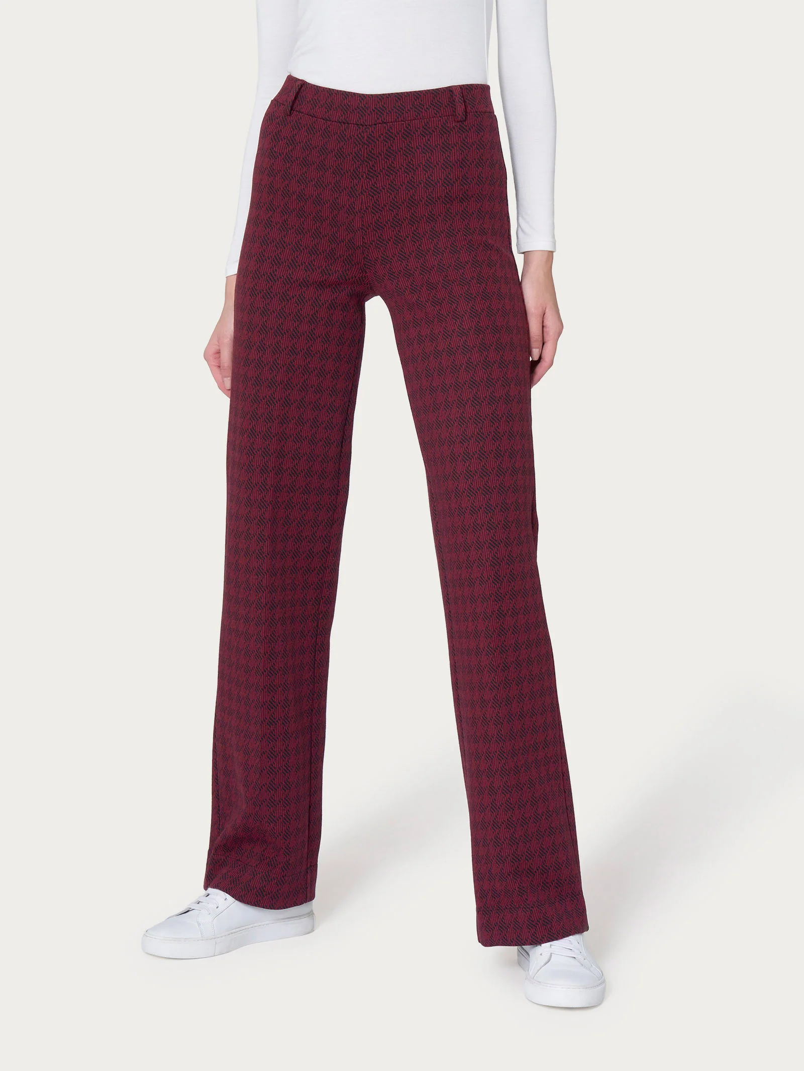 Pantalone ampio con pied de poule in Eco Jacquard - Fant. Tibetan Red