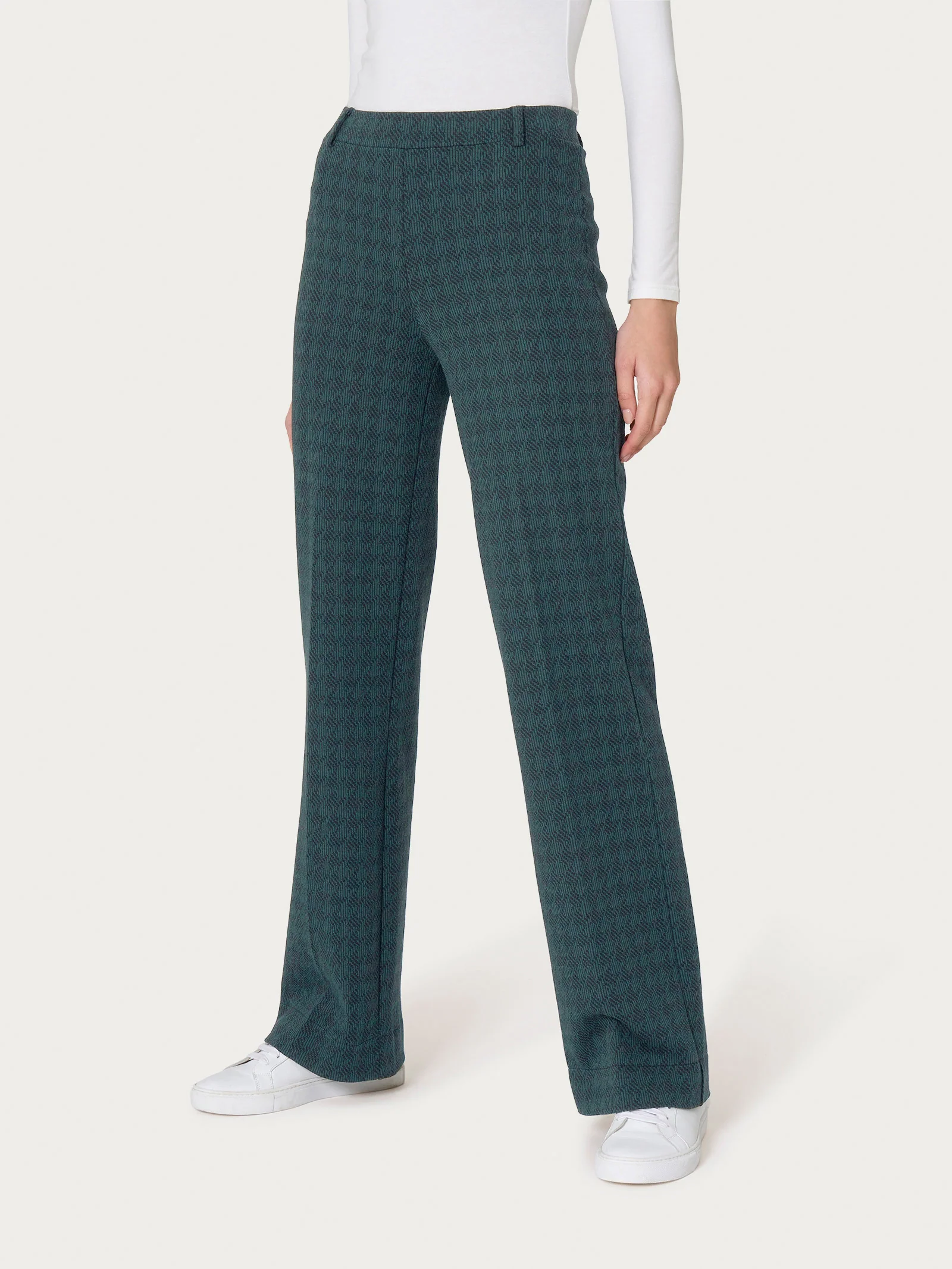 Pantalone ampio con pied de poule in Eco Jacquard - Fant. Rain Forest