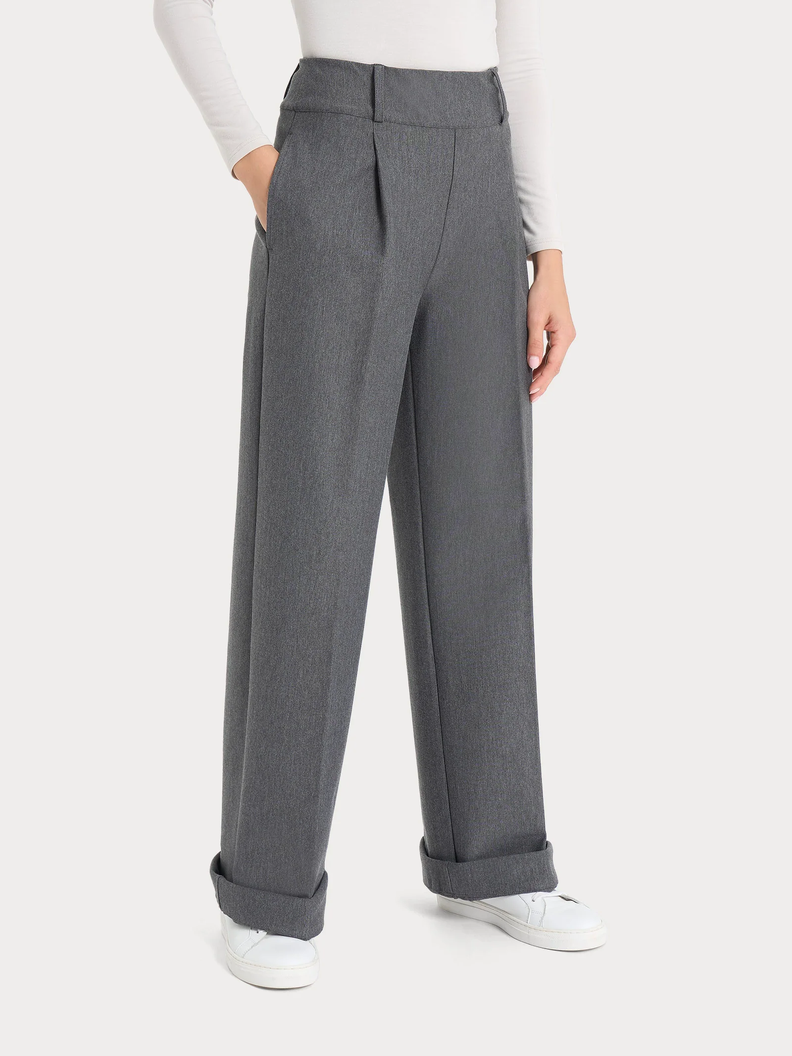 Pantalone ampio con tasche e pinces in Compact - Ardesia Mel.