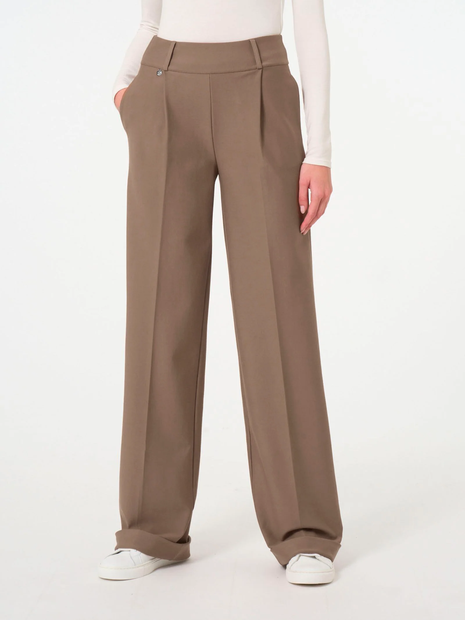 Pantalone ampio con tasche e pinces in Compact - Pine Bark