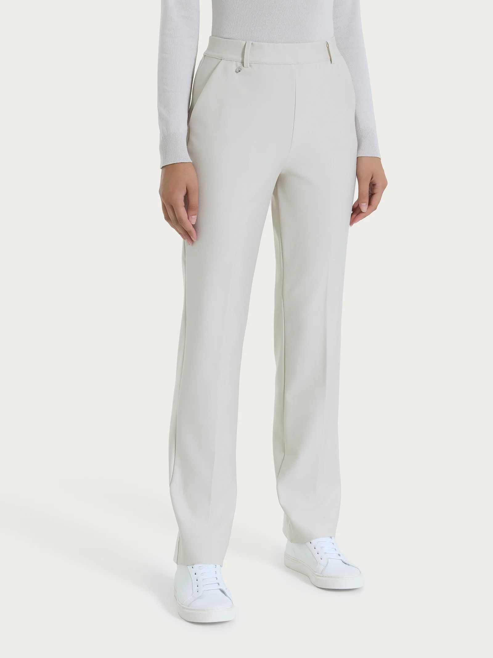 Pantalone ampio con tasche e risvolto in Compact - Champignon