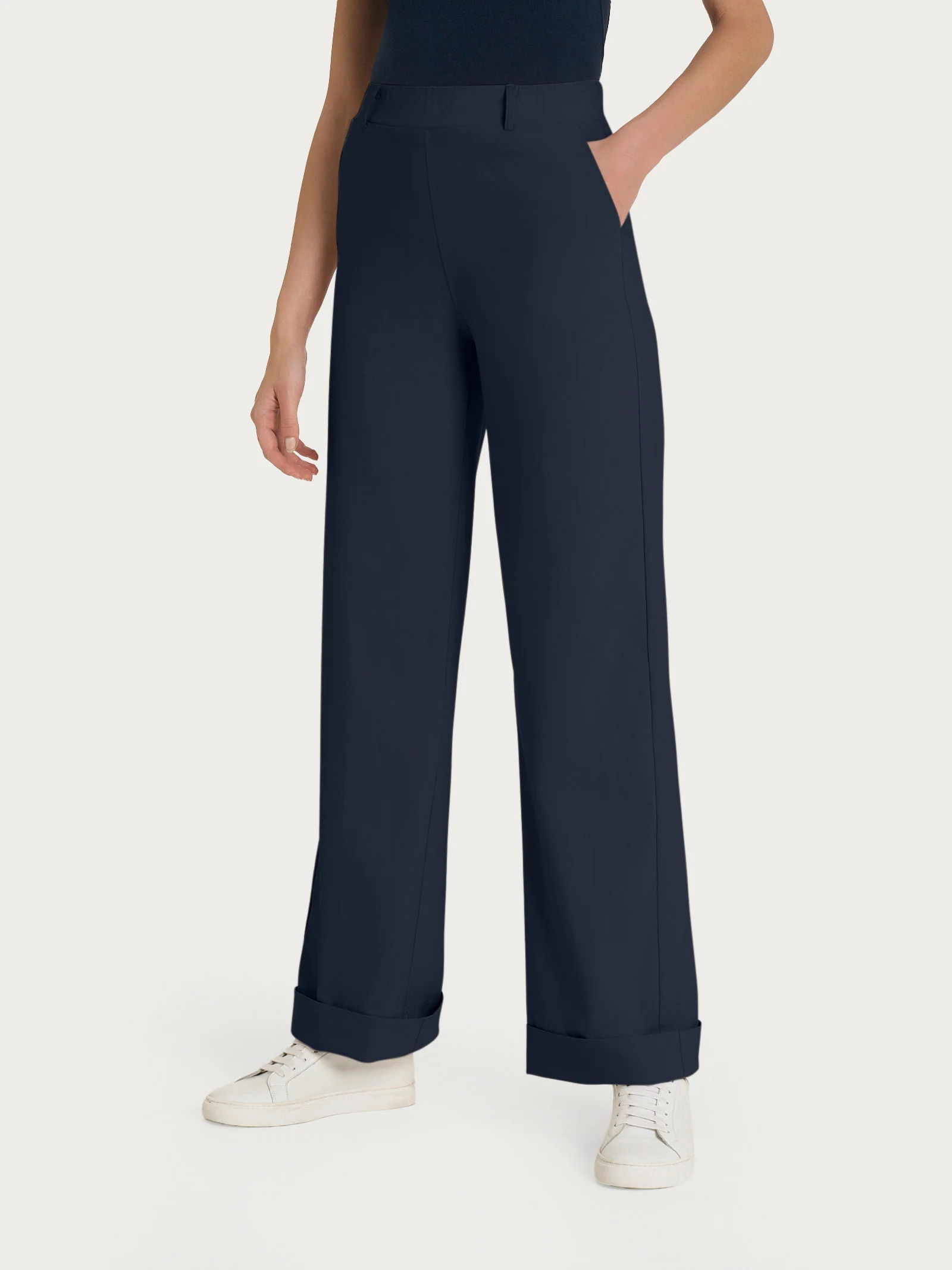 Pantalone ampio con tasche e risvolto in Super Fresh - Bleu