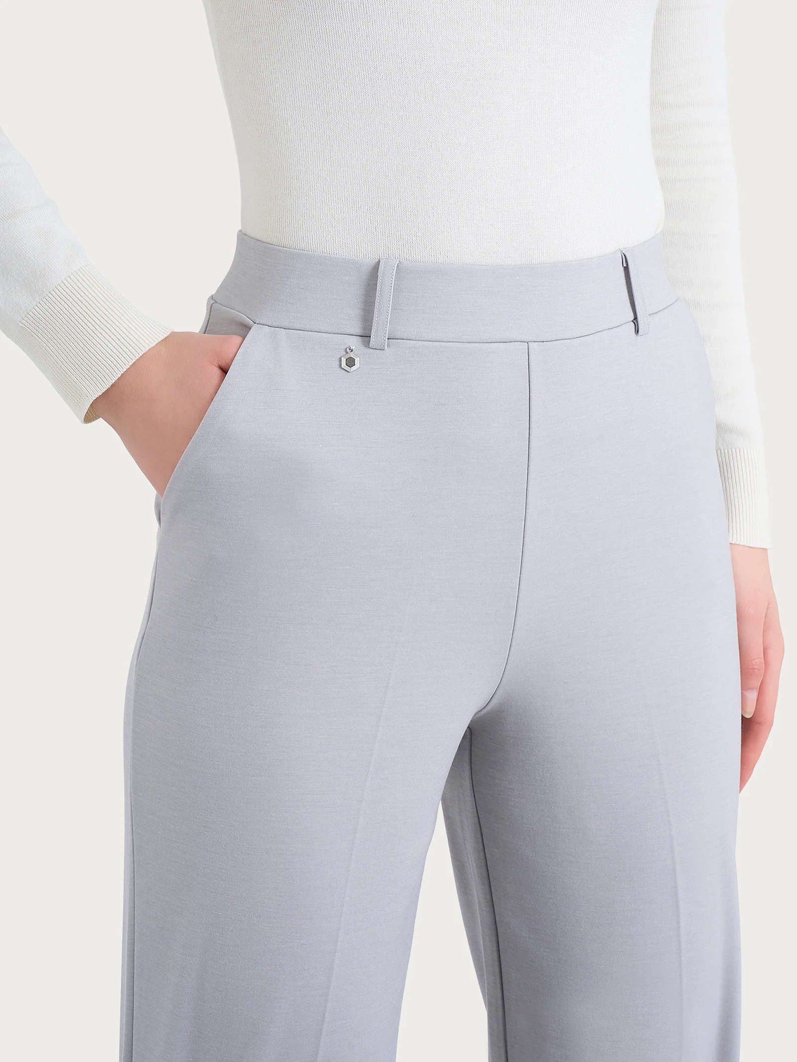Pantalone ampio con tasche in Cashmere Compact - Ghiaia Mel. - Image 3