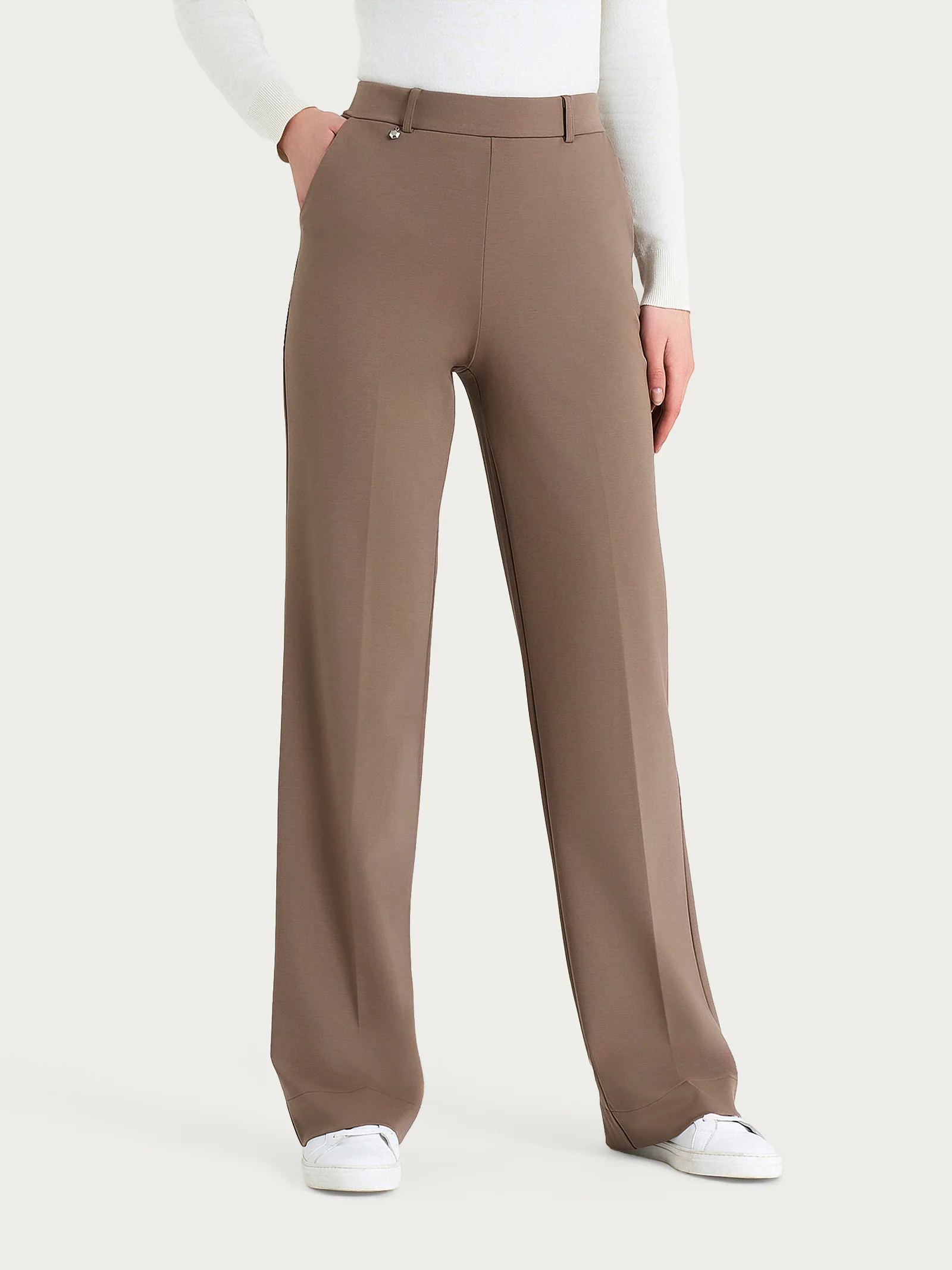 Pantalone ampio con tasche in Cashmere Compact - Pine Bark