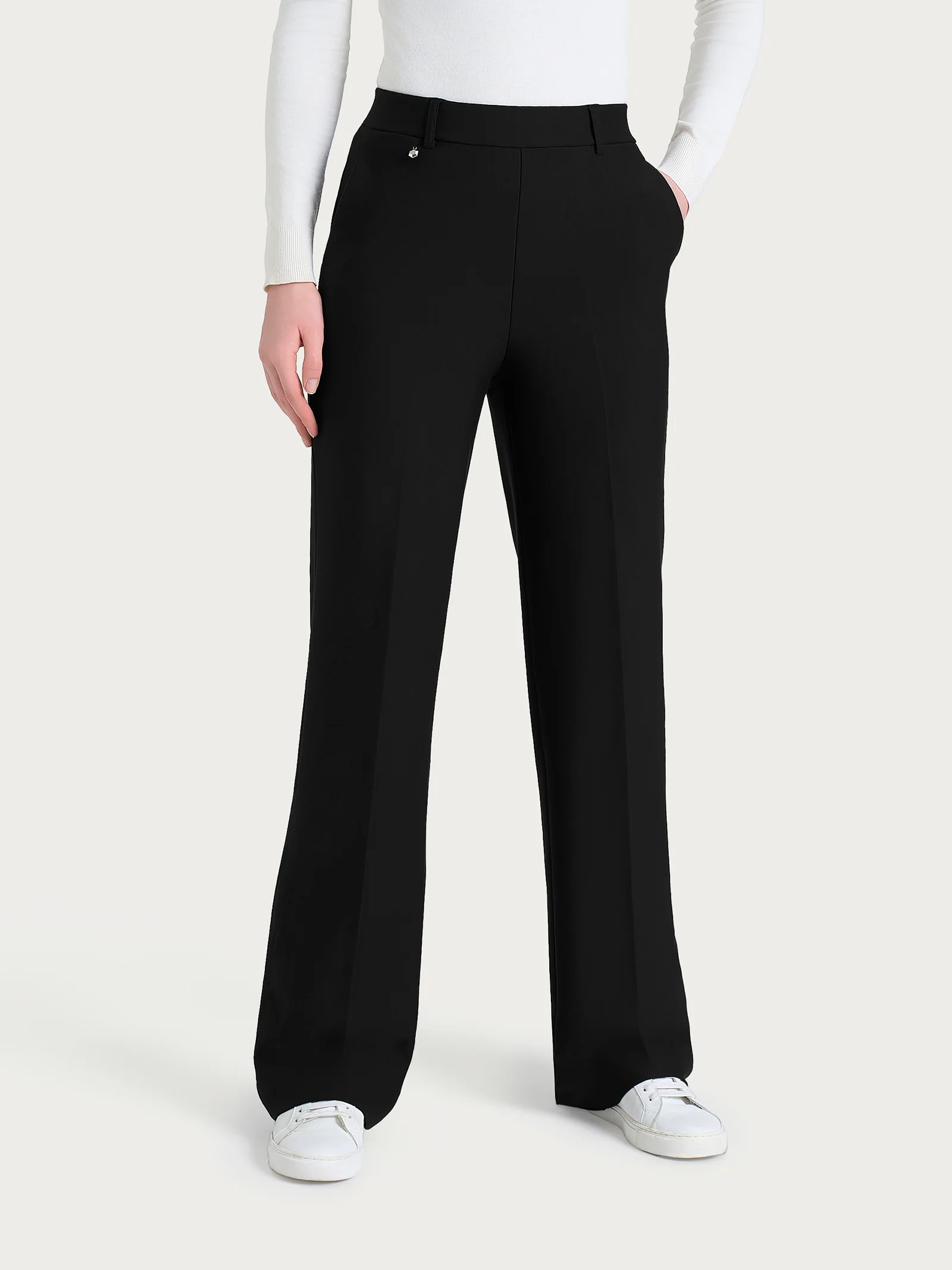 Pantalone ampio con tasche in Compact - Nero