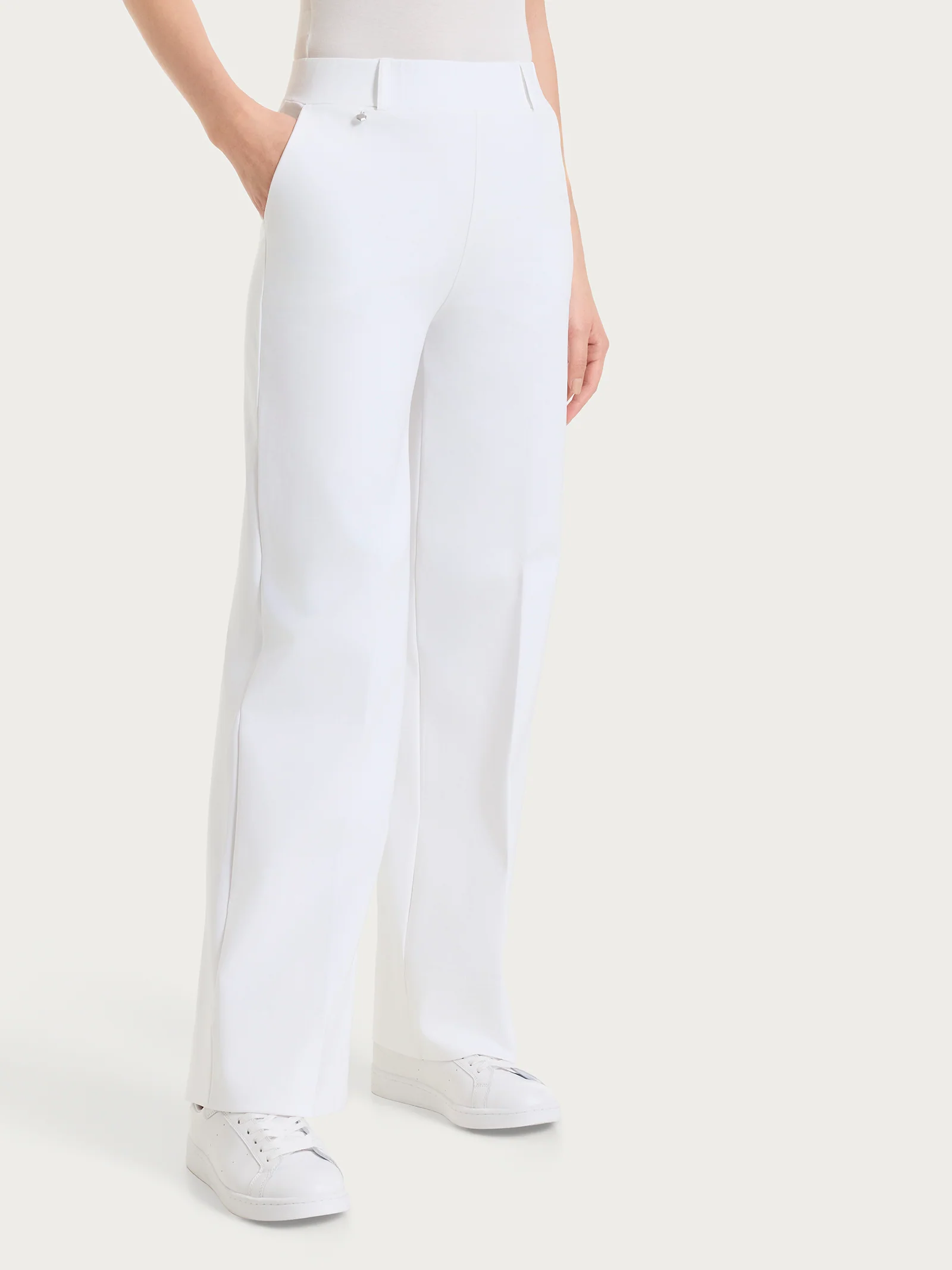 Pantalone ampio con tasche in Compact Light - Bianco