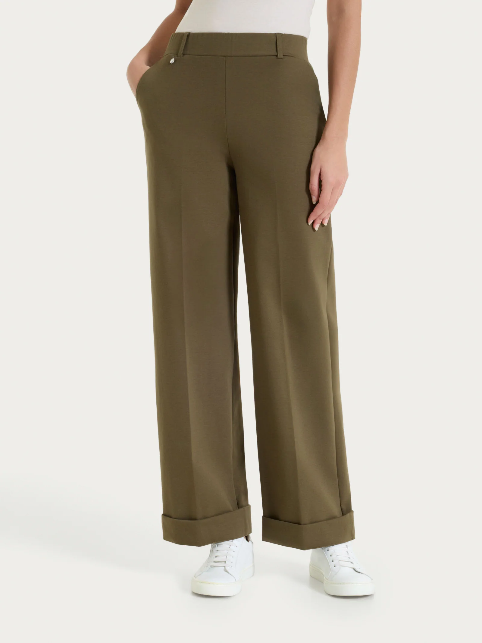 Pantalone ampio con tasche in Compact Light - Dark Olive