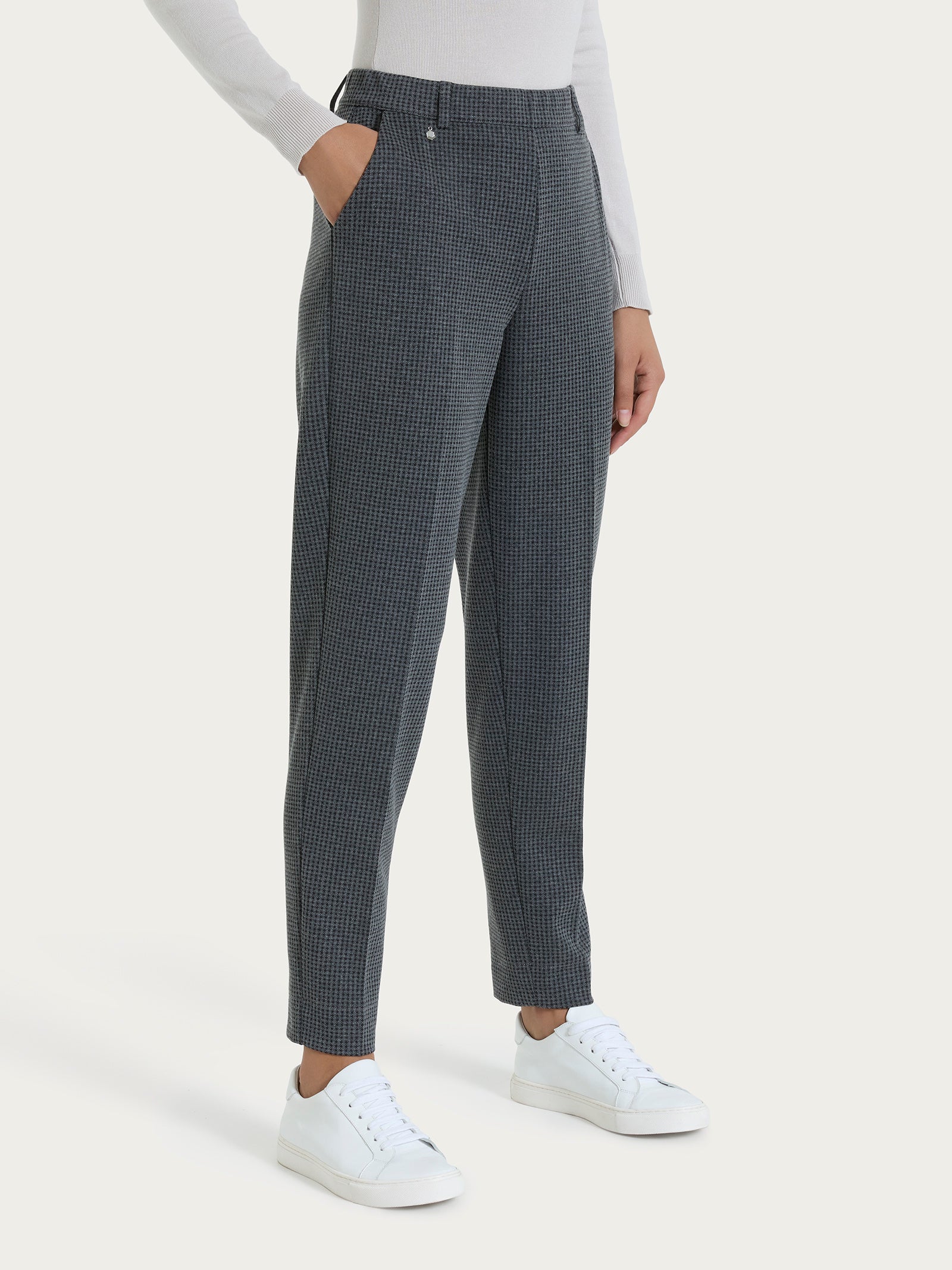 Pantalone chino slim con tasche e micro check in Eco Jacquard - Fant.Ardesia Mel.