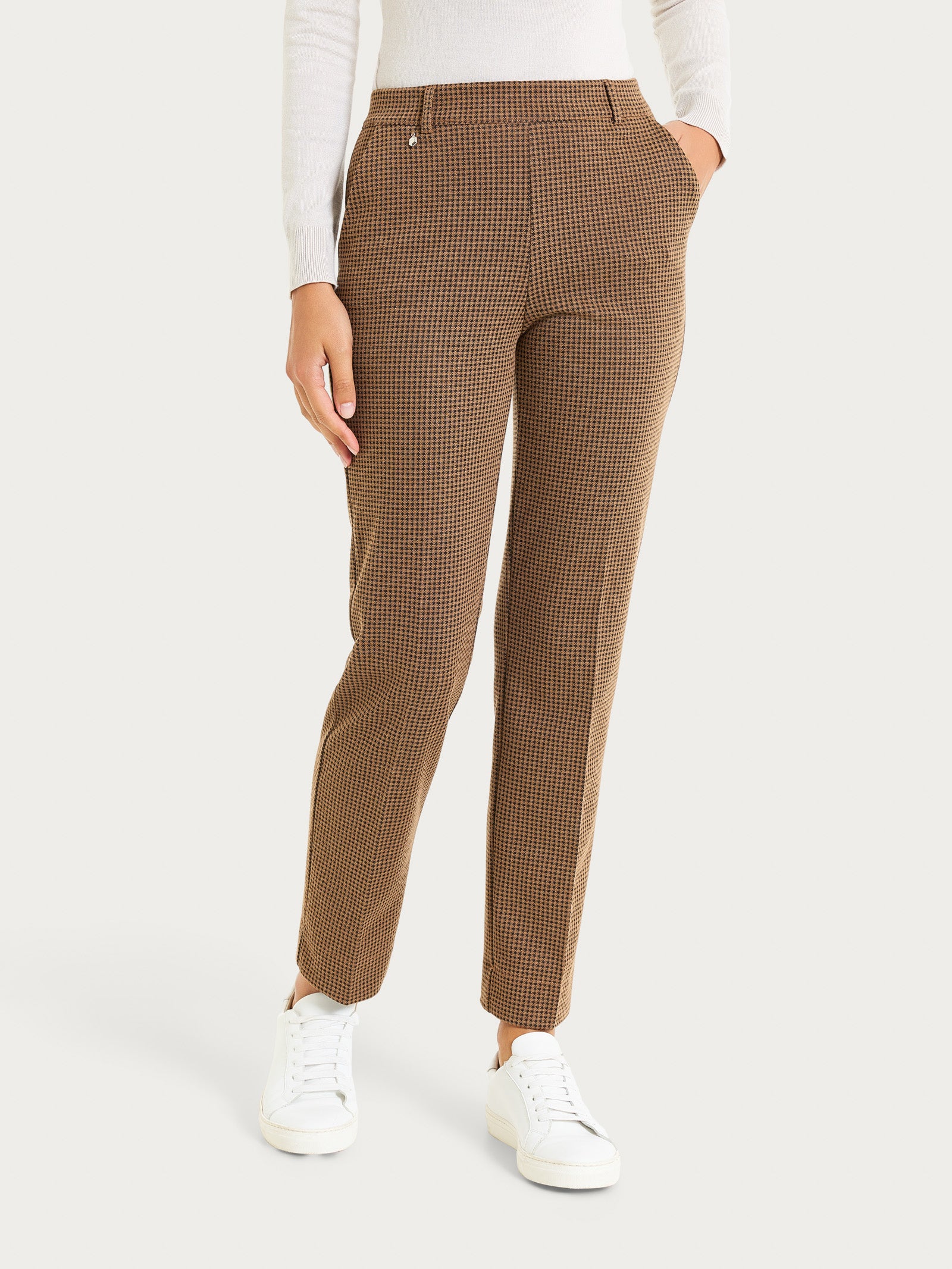 Pantalone dritto con tasche e micro check in Eco Jacquard  - Fant. Pine Bark