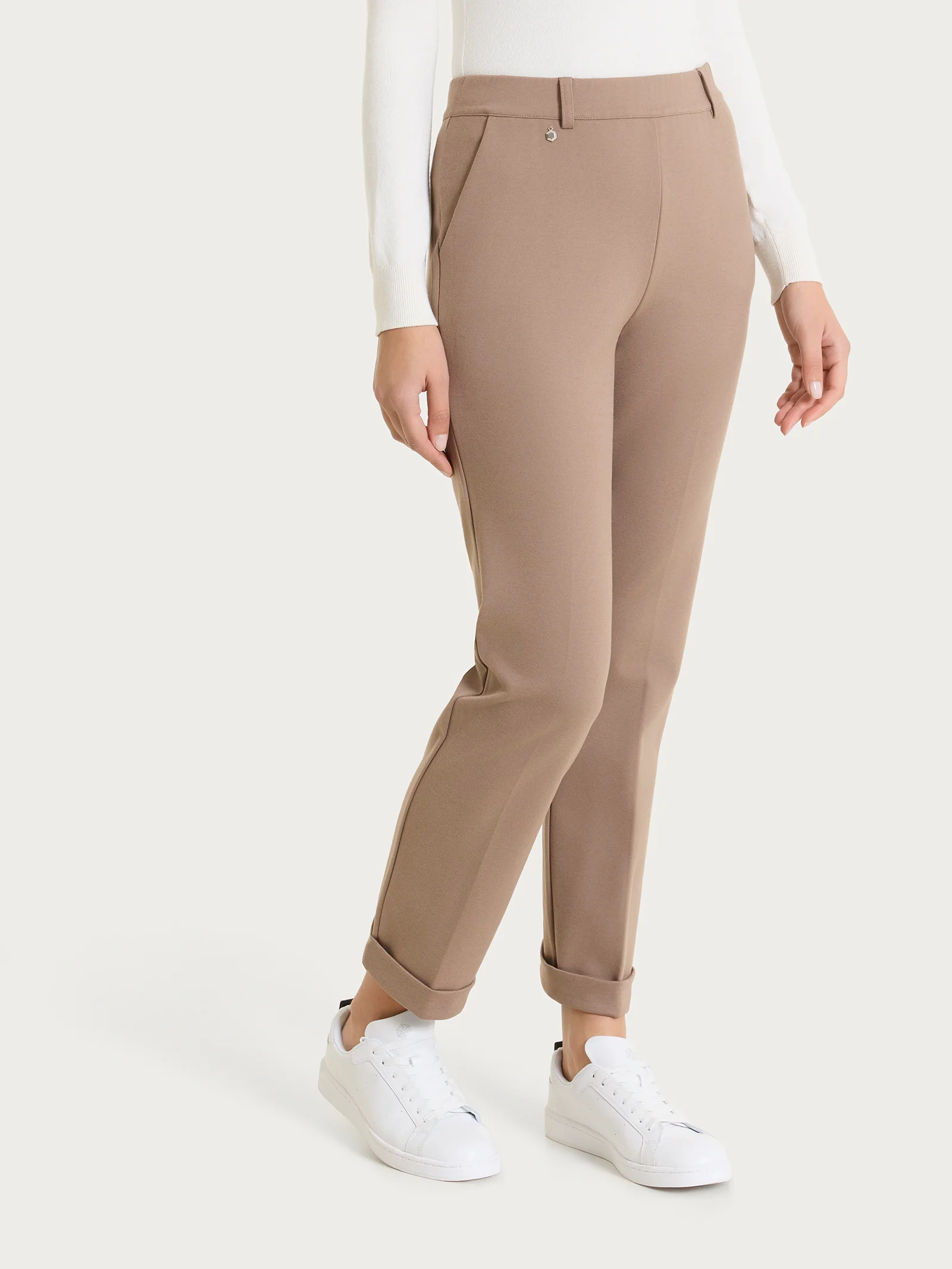 Pantalone dritto con tasche in Cashmere Compact - Pine Bark