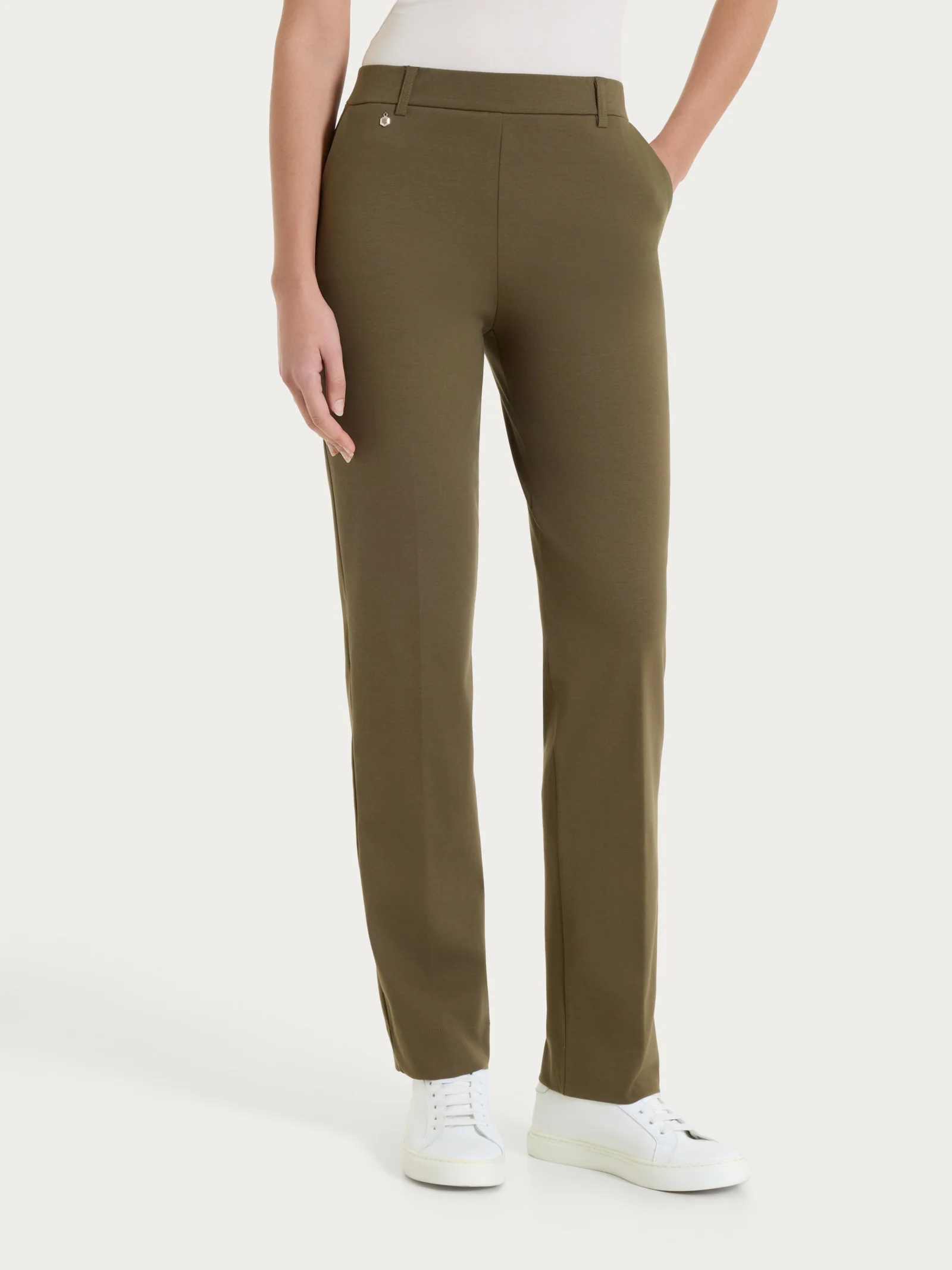 Pantalone dritto con tasche in Compact Light - Dark Olive