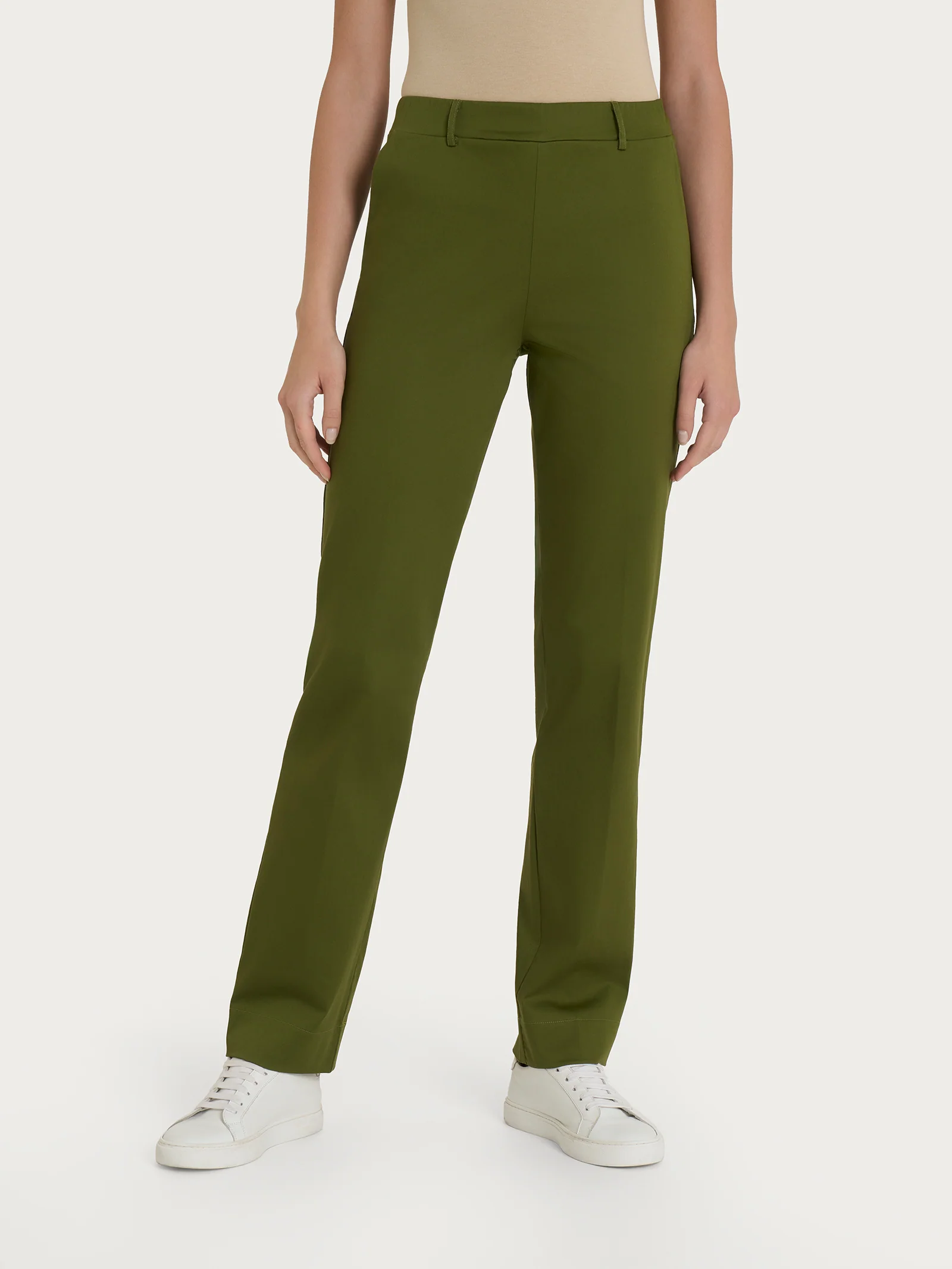 Pantalone dritto con tasche in Satin Power - Sphagnum