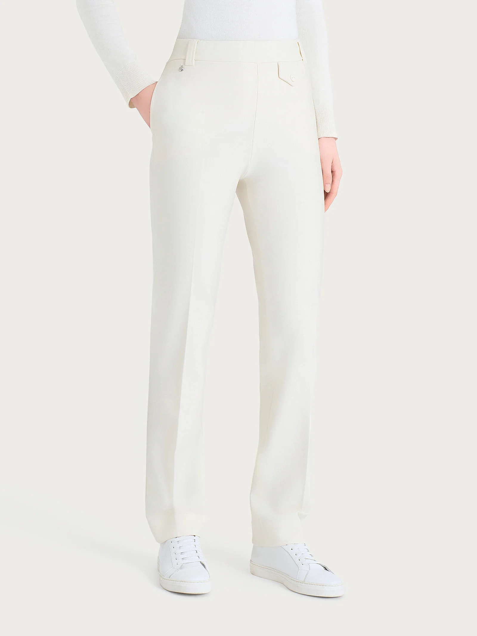 Pantalone dritto con taschino in Compact - Avorio