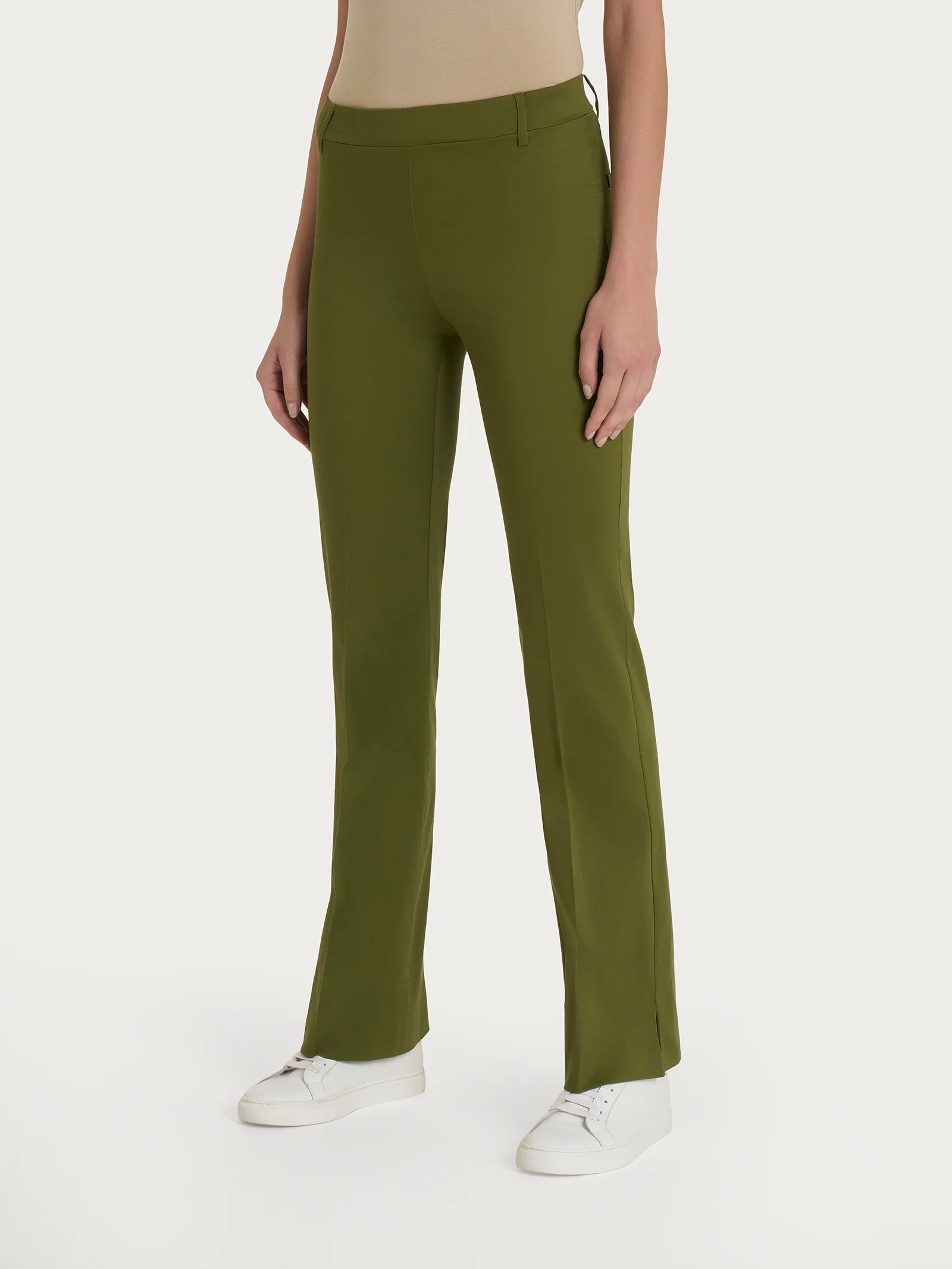 Pantalone flare con spacchetti in Satin Power - Sphagnum