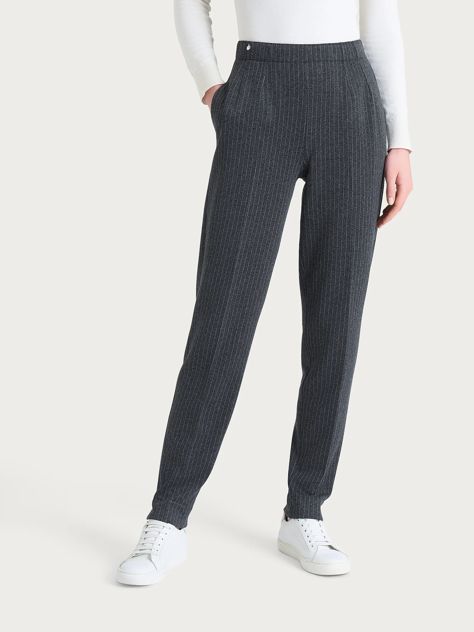 Pantalone gessato a sigaretta con spacchetti in Eco Jacquard - Fant.Oscuro Mel