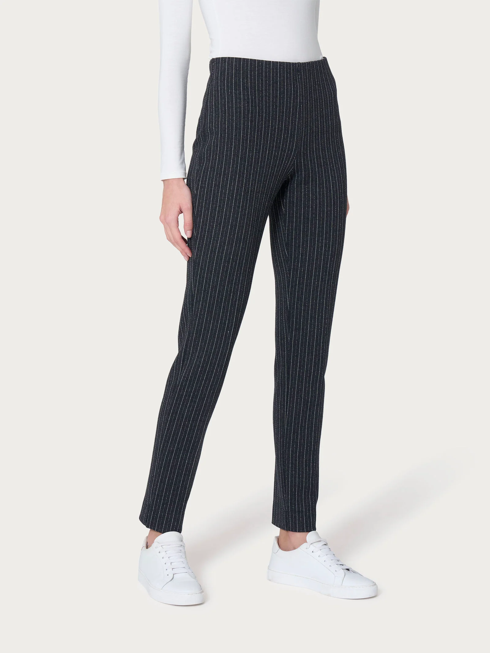 Pantalone gessato a sigaretta in tessuto Eco Jacquard - Fant.Oscuro Mel