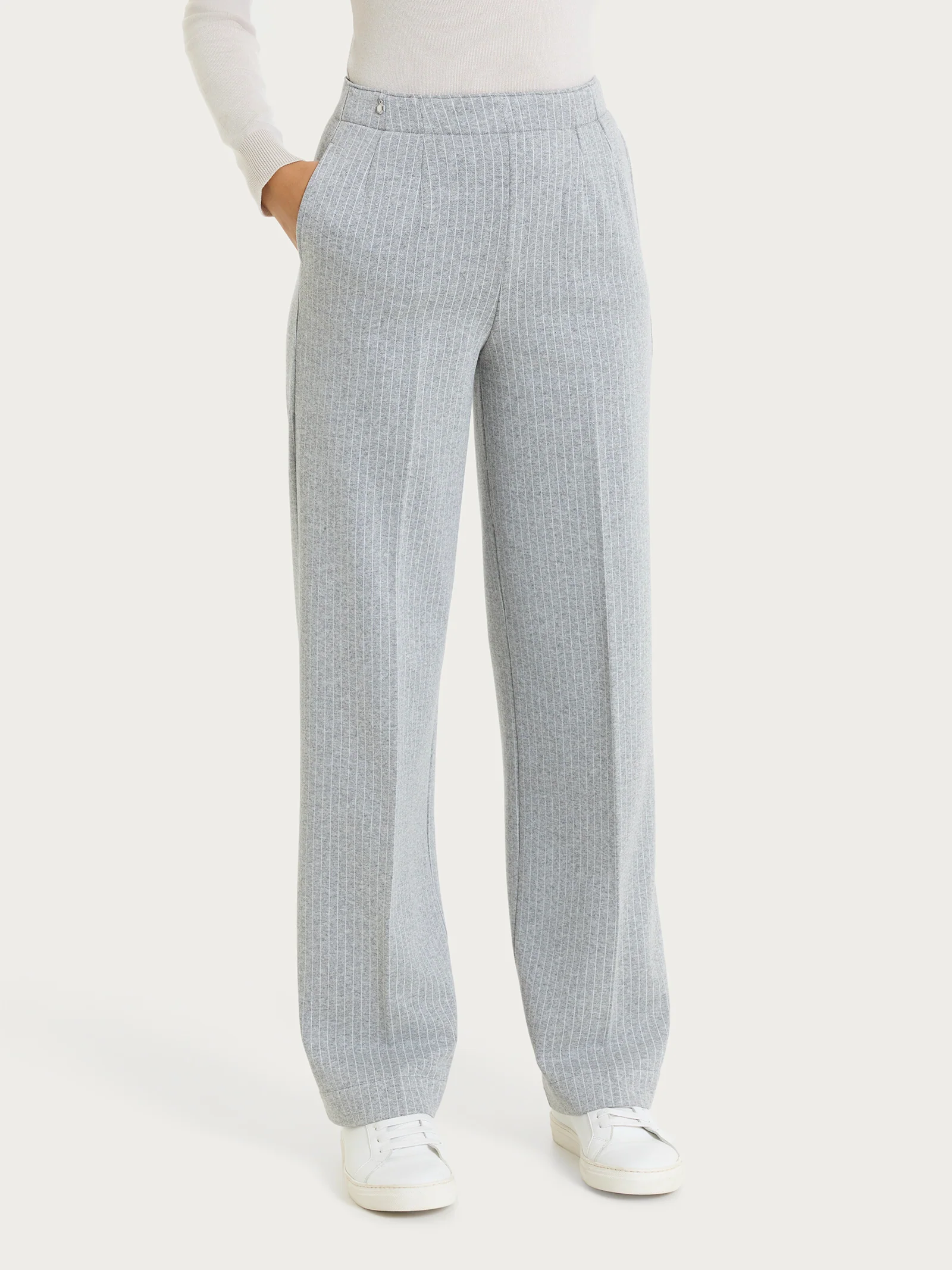 Pantalone gessato ampio con tasche in Eco Jacquard - Fant.Grigio Mel.