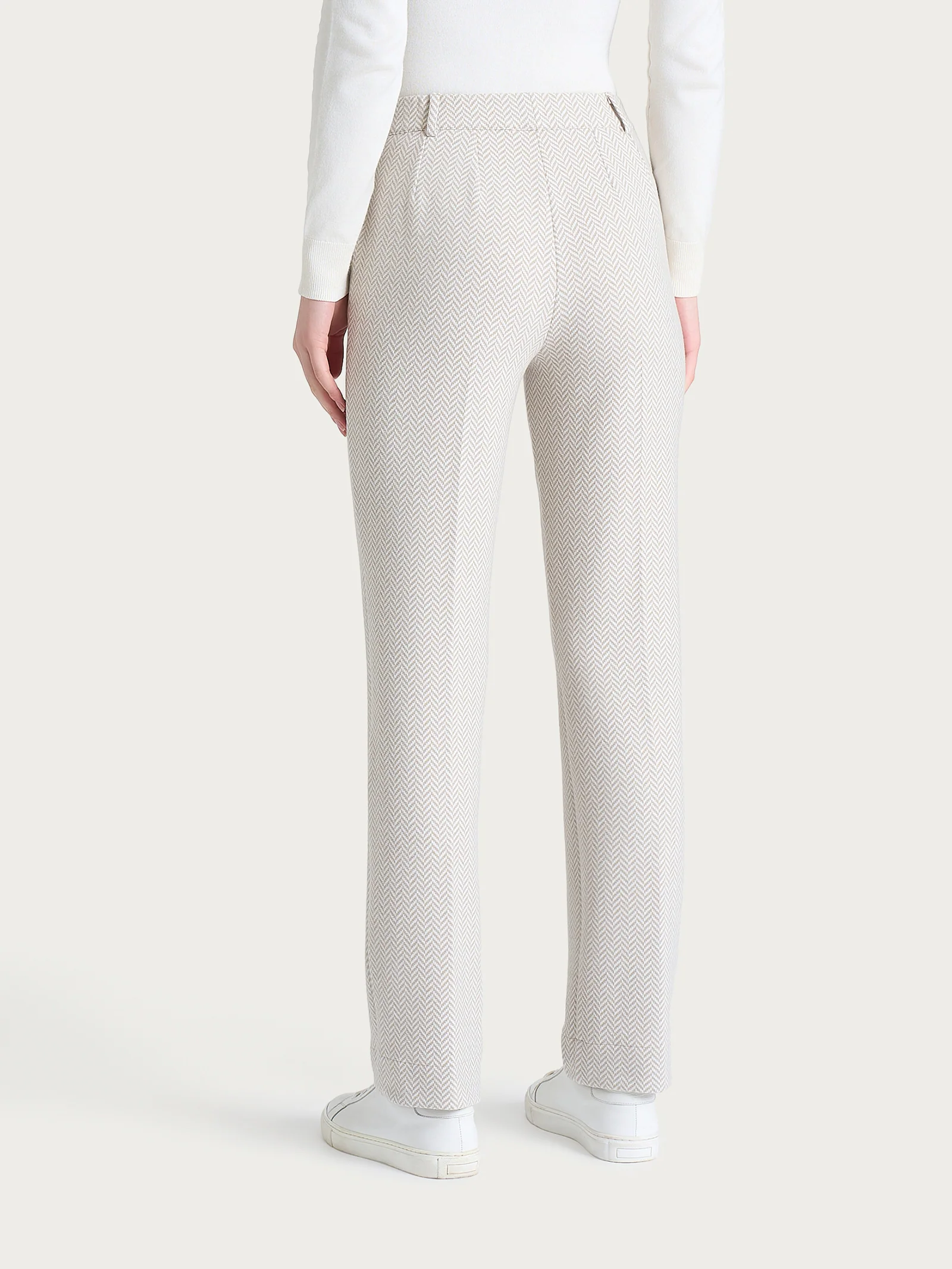 Pantalone in fantasia dritto con tasche in Eco Jacquard - Fant.Avorio - Image 2