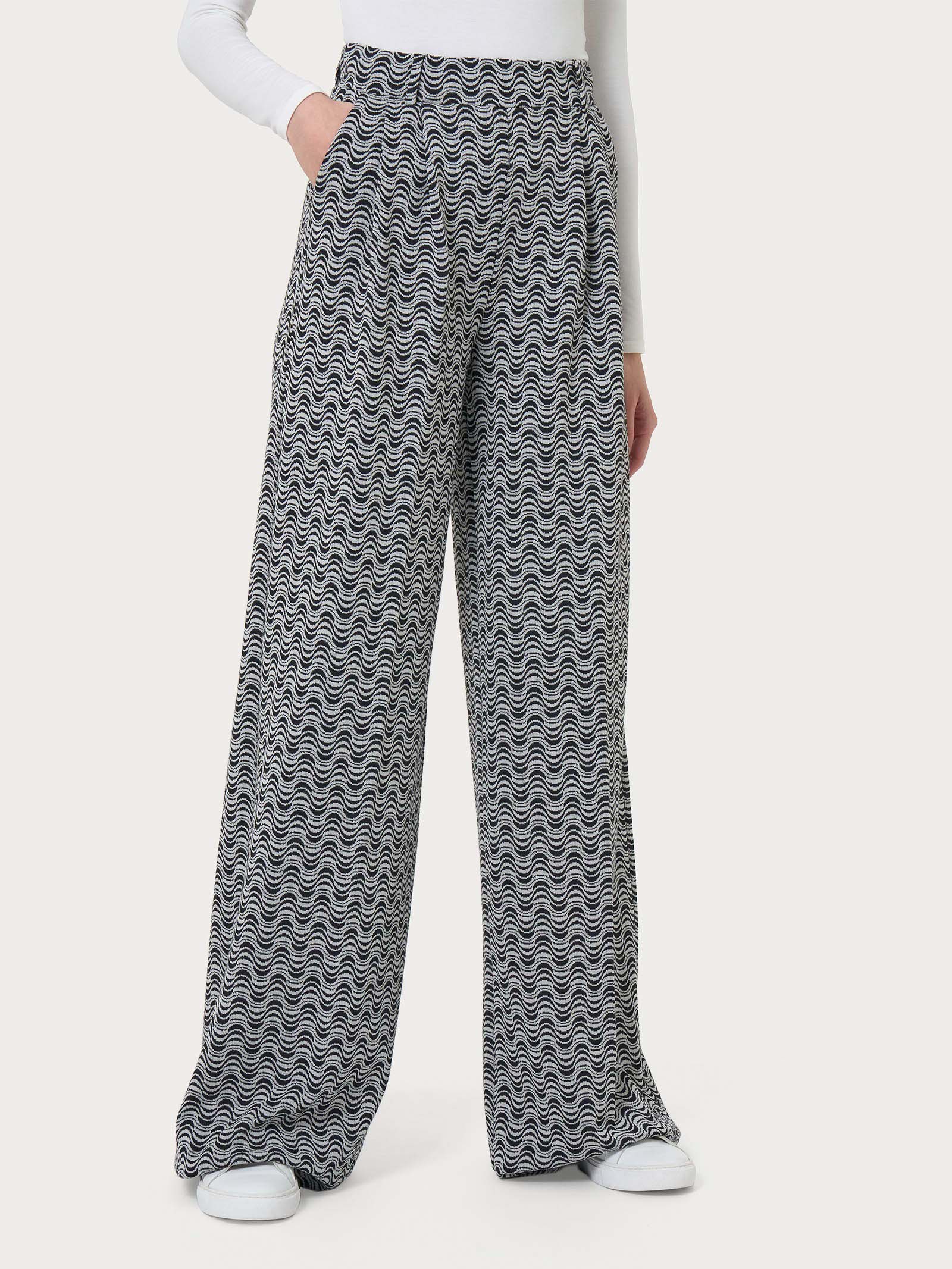Pantalone palazzo a onde con tasche in Eco Jacquard - Fant.Nero