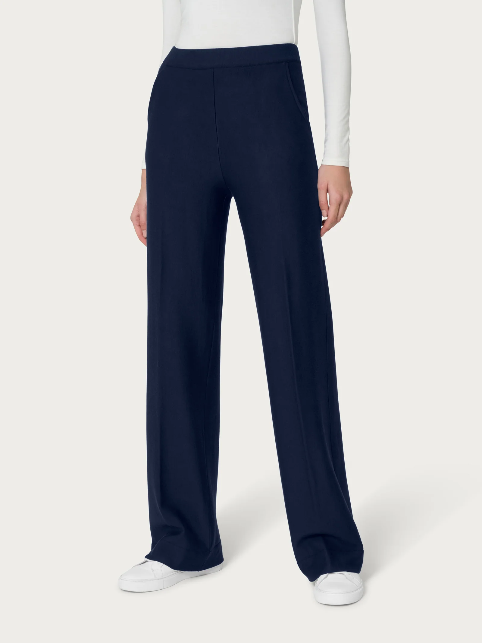 Pantalone palazzo con tasche in Eco Techno Fleece - Bleu