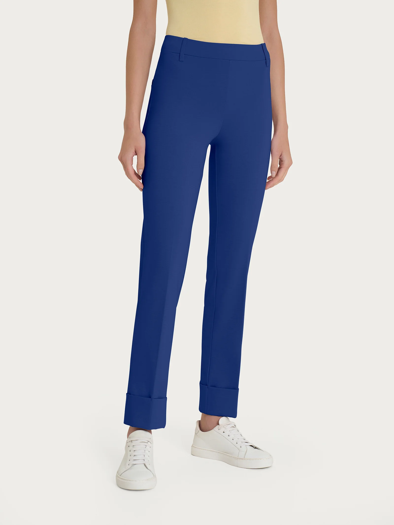 Pantalone slim dritto in Compact Light - Blueberry