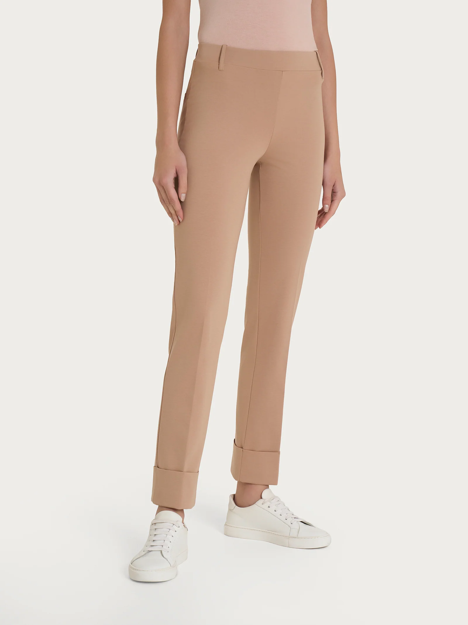 Pantalone slim dritto in Compact Light - Warm Taupe